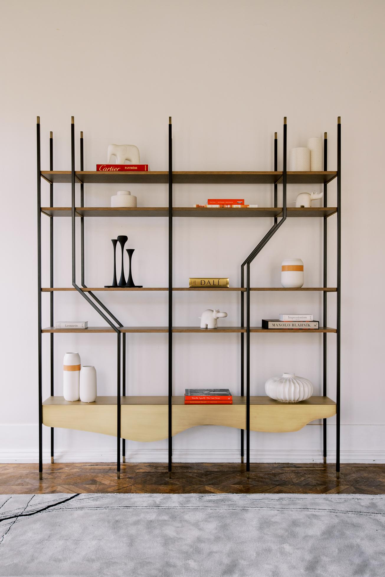 Laqué The Moderns Lage Bookcase, Brass Walnut, Handmade in Portugal by Greenapple en vente