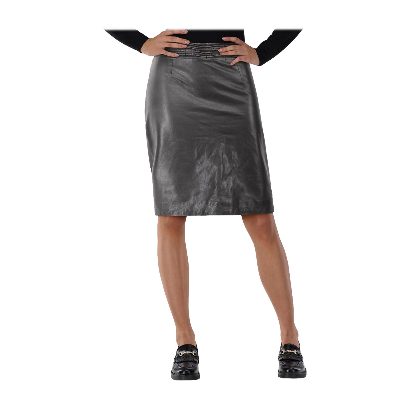 L
Agence Black Knee Length Leather Skirt Size S