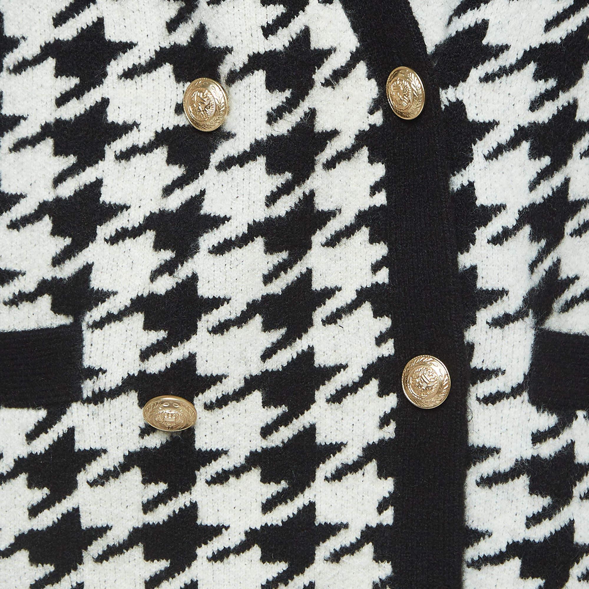 L'agence Black/White Maddy Houndstooth Double Breasted Cardigan L In Excellent Condition For Sale In Dubai, Al Qouz 2
