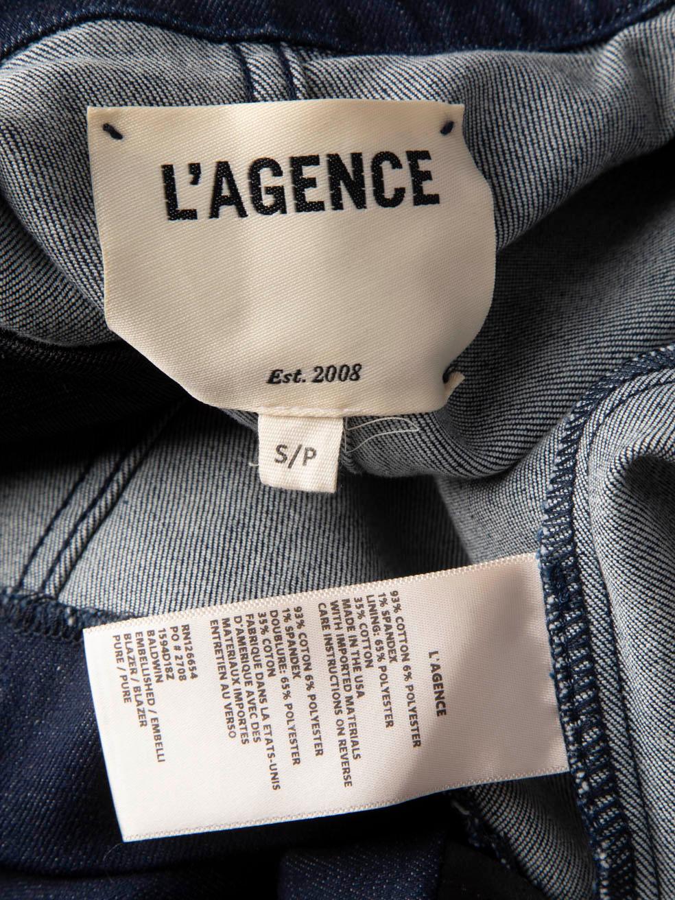 L'Agence Blazer con solapa embellecida en tejido vaquero azul Talla S en venta 1