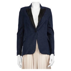 L'Agence Blue Denim Embellished Lapel Blazer Size S