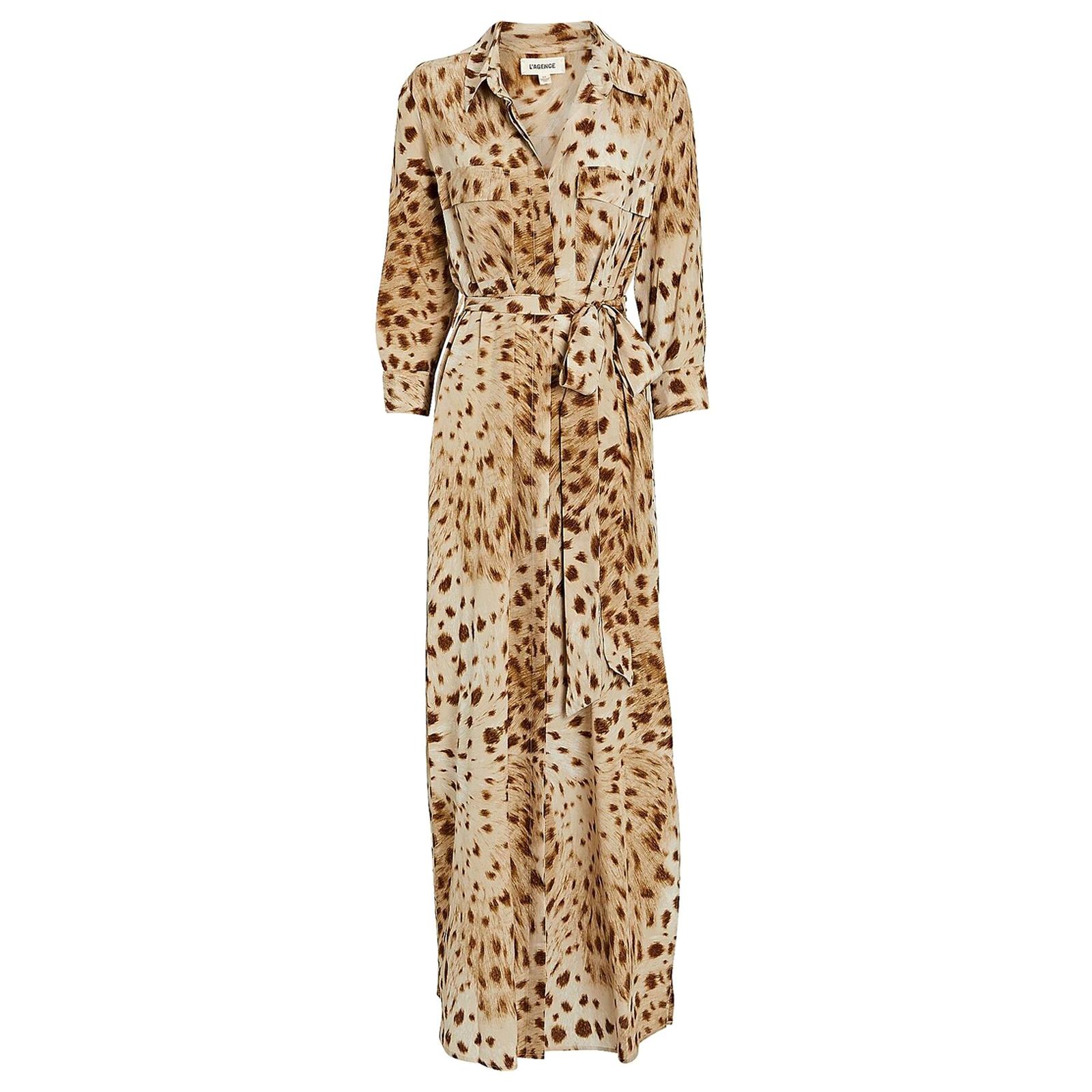 L'Agence Cameron Belted Leopard Print Silk Crepe De Chine Maxi Dress