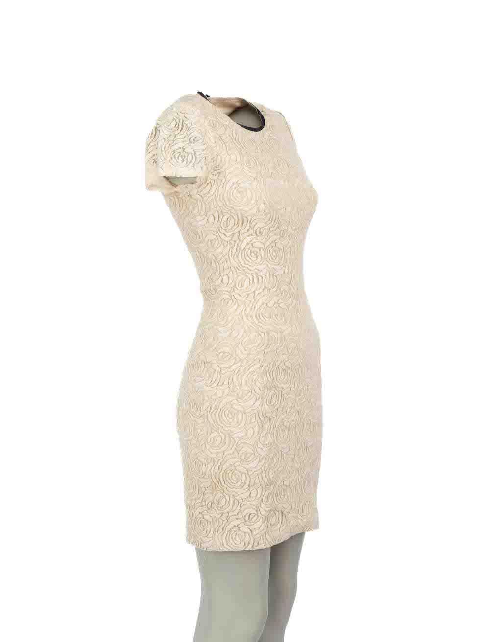 CONDITION is Very good. Minimal wear to dress is evident. Minimal wear to lace exterior with handful of stray thread ends found throughout on this used L'Agence designer resale item.
 
Details
Ecru
Cotton
Bodycon dress
Floral lace pattern
Mini
Short