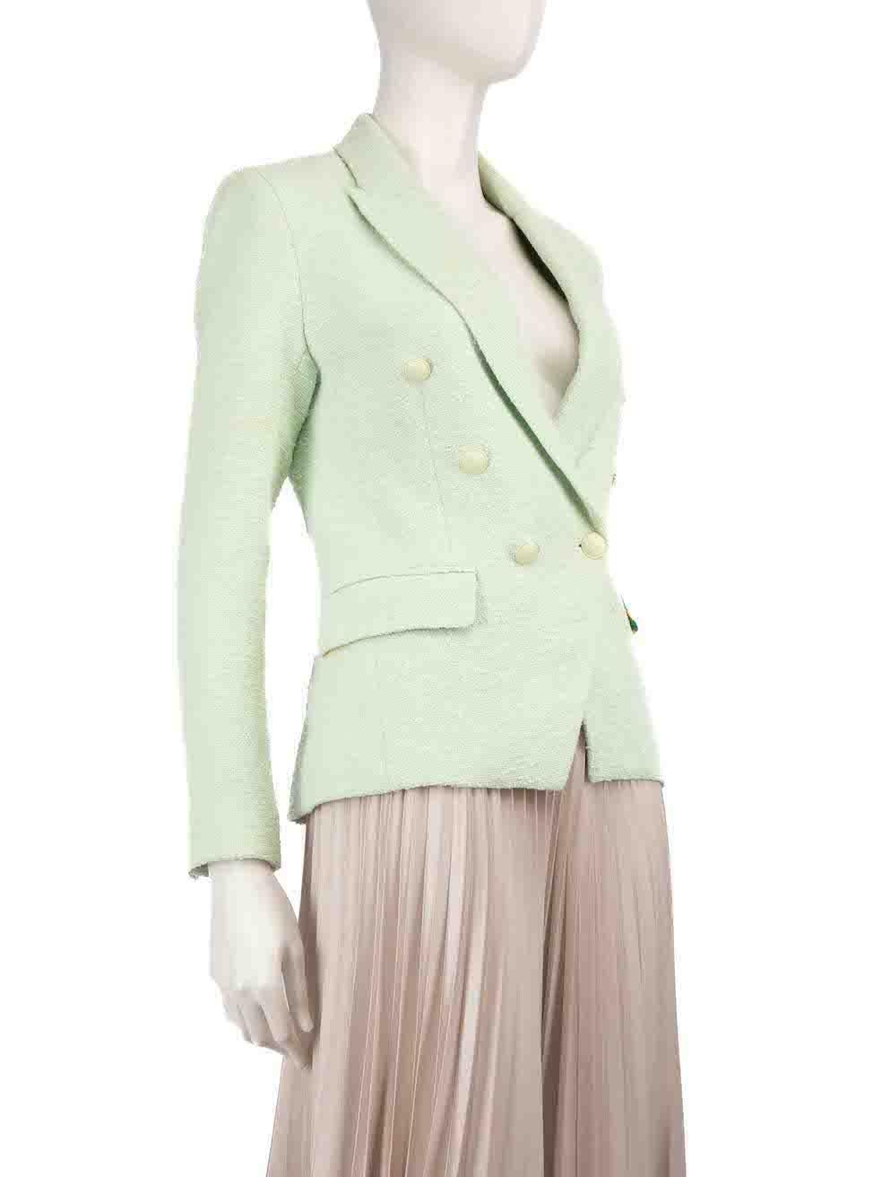 CONDITION is Very good. Minimal wear to the blazer is evident. Minimal wear to the right collar and sleeve backs is seen with discolouration marks on this used L'Agence designer resale item.
 
 Details
 Green
 Tweed
 Blazer
 Double breasted
 Button