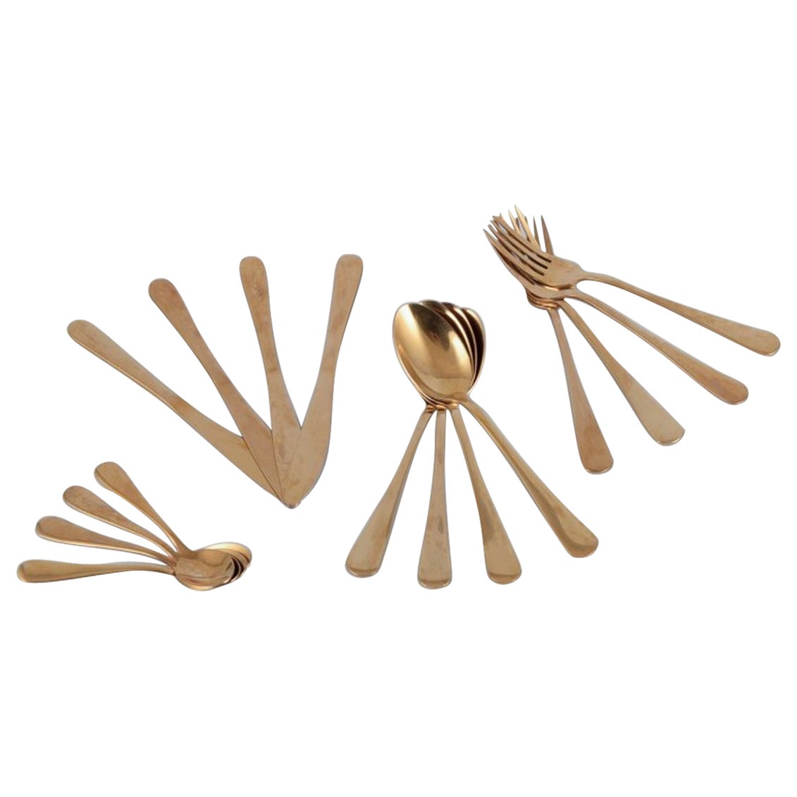 Lagerhaus, Sweden. Dinner set in brushed brass for four people. 21st C.