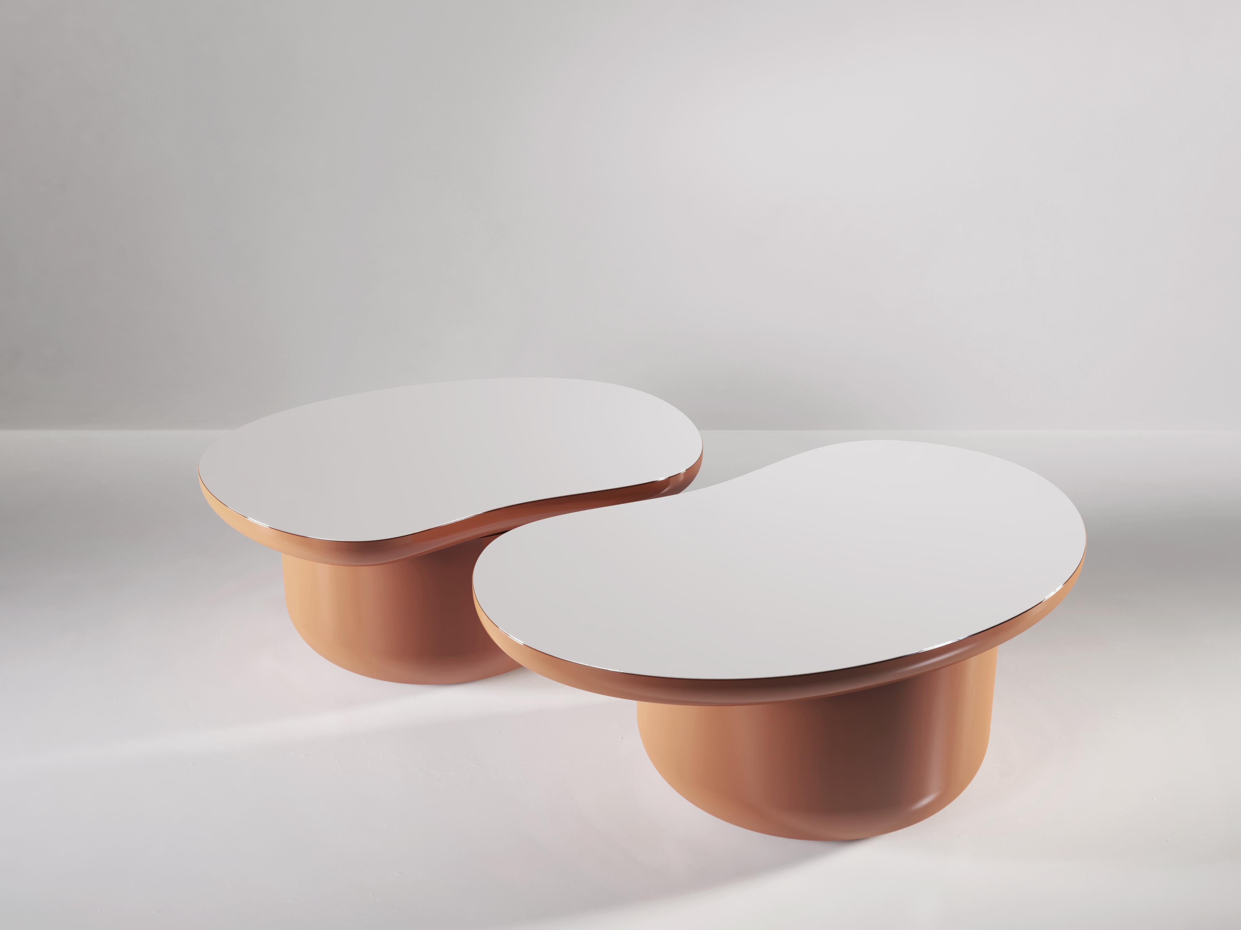 italien Ensemble de tables basses Laghi en bois et plateau en métal par Secolo en vente