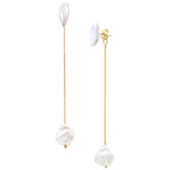 Lagniappe Drop Earrings with Pearls in Recycled 14K Gold by White/Space Jewelry