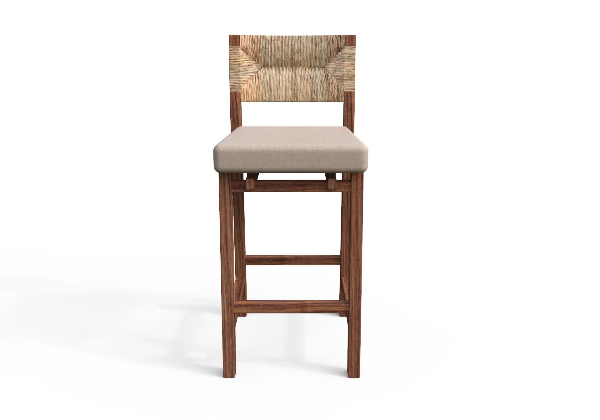This classic design has a modern flourish without overshadowing the handcrafted details from the Natural Palm woven back that makes it so unique. The Lago counterstool is made of solid Huanacaxtle, a tropical hardwood from southern Mexico. The