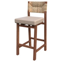 Customizable Counter Stool Lago, Solid wood, natural fiber, upholstery