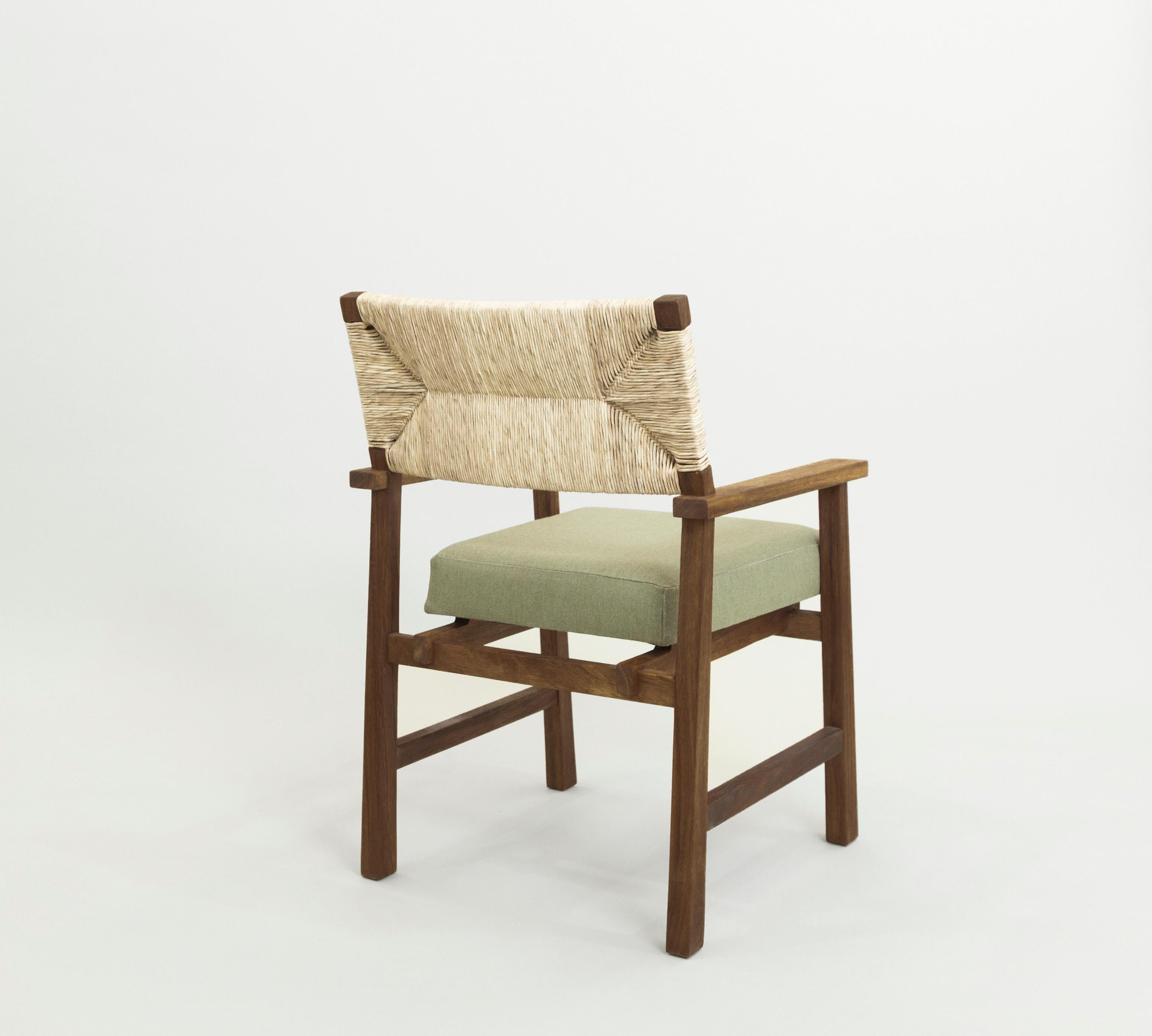 Modern Lago Dining Armchair with Natural Palm Fiber Back, Contemporary Mexican Design For Sale