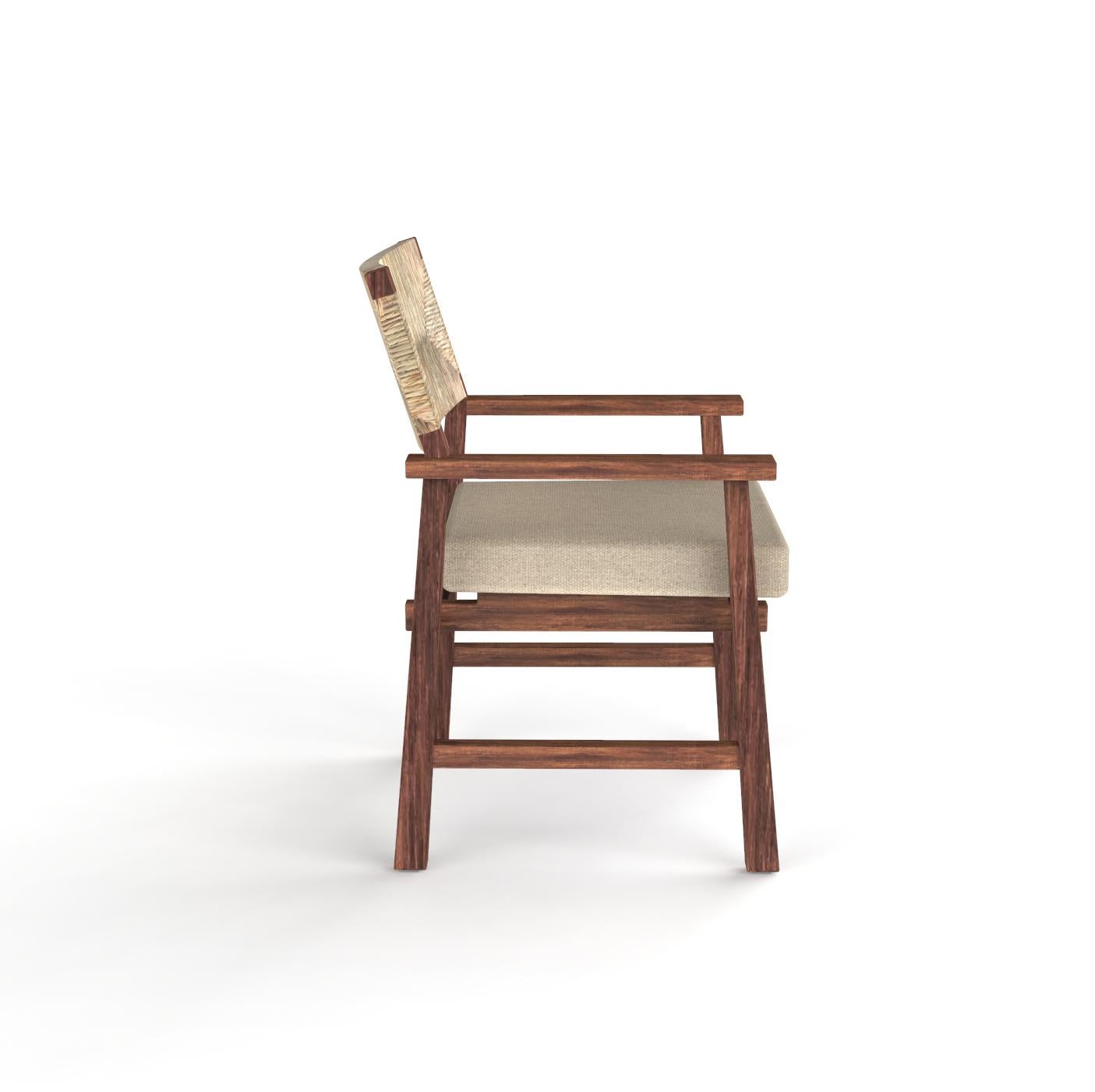 Hand-Crafted Customizable Modern Dining Armchair Lago, wood, natural fiber.Upholstery  For Sale