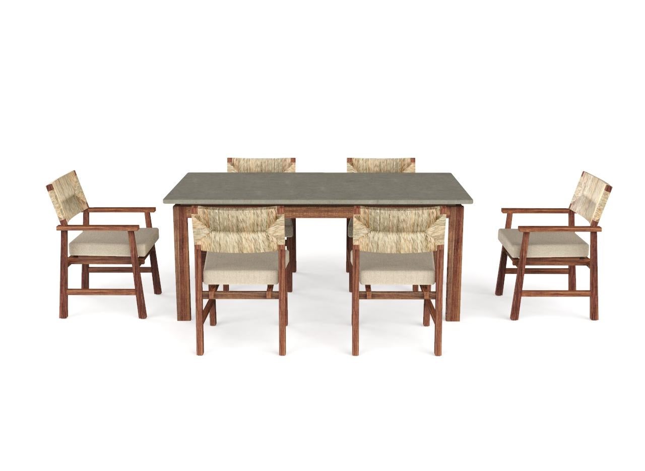 Contemporary Customizable Modern Dining Armchair Lago, wood, natural fiber.Upholstery For Sale