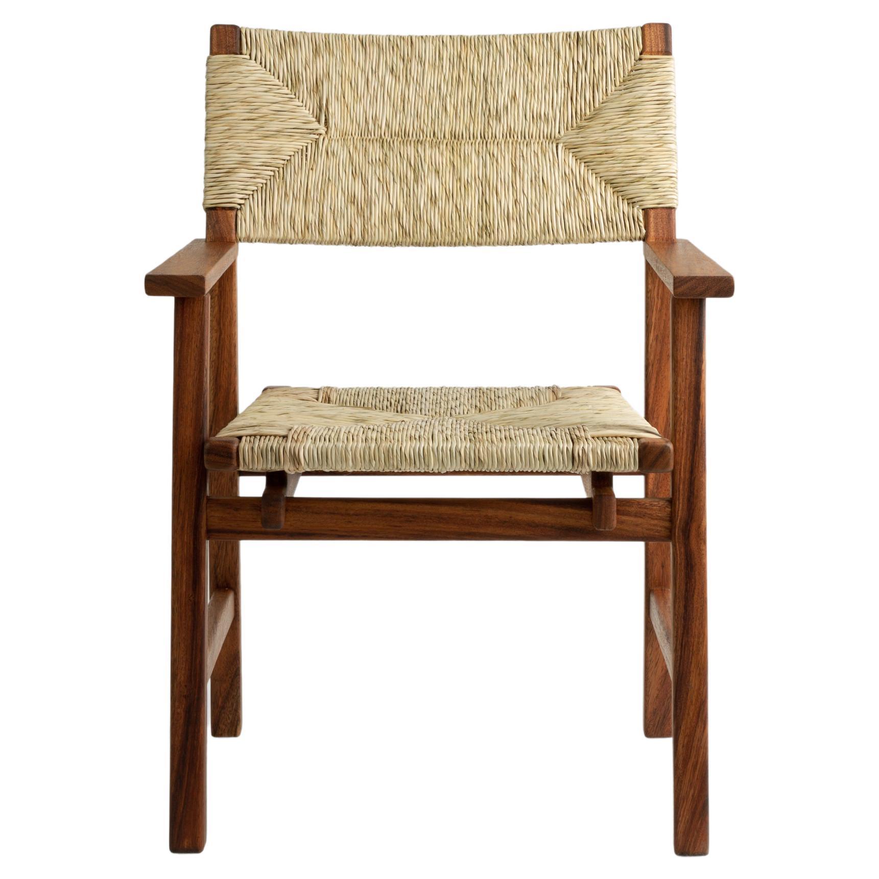 Customizable Modern Dining Armchair Lago, Solid wood, handcrafted natural fiber For Sale