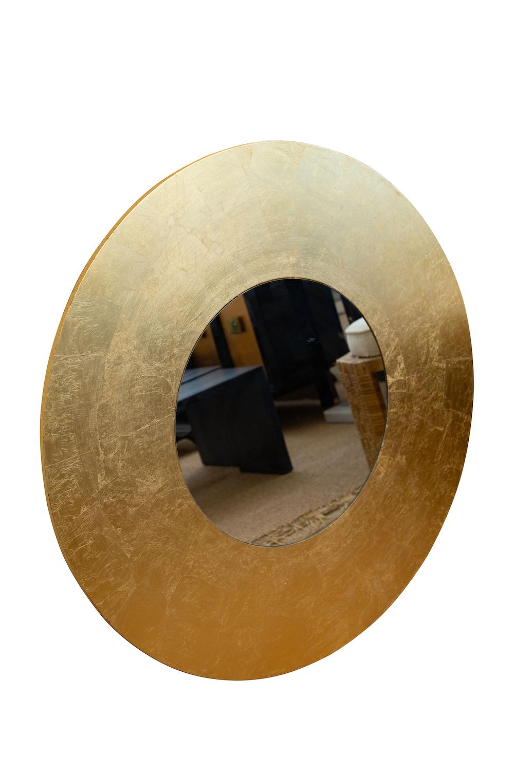 This rich lookin  vintage Italian Vignelli round gold leaf over wood mirror is called Lago Dorato by Lelia and Massimo Vignelli from 1974. It is 43