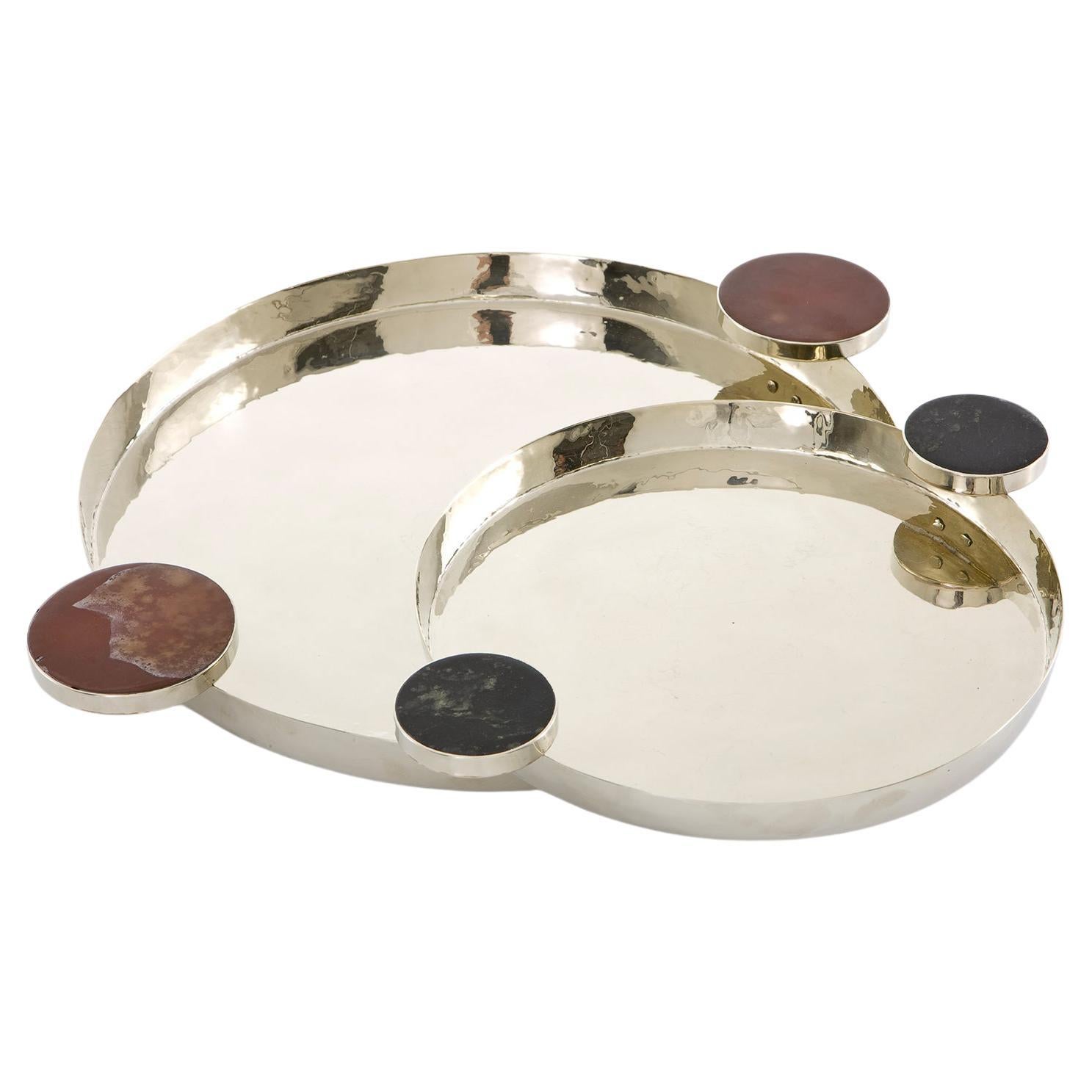 Grand plateau LAGO, onyx noir et argent alpaga en vente