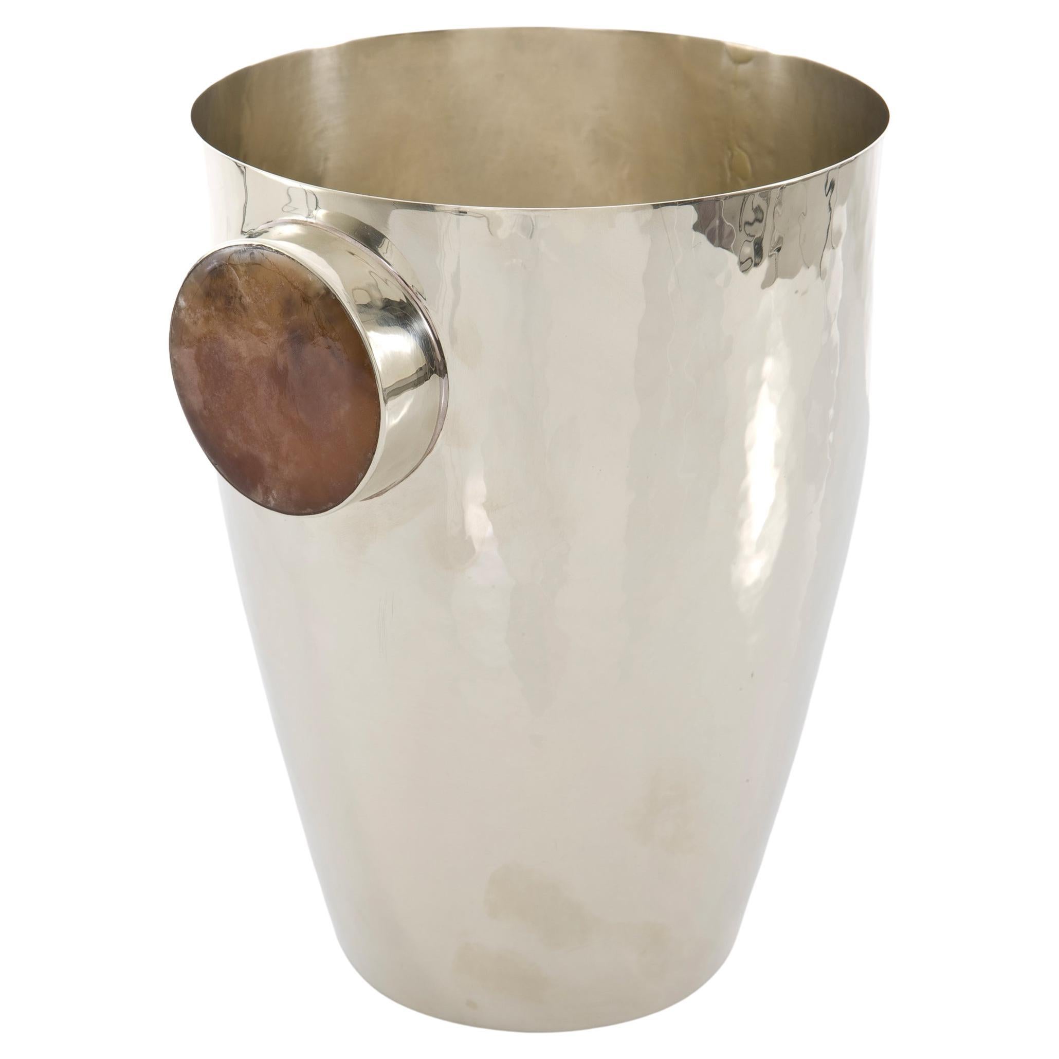 Lago Medium Champagne Bucket, Brown Onyx & Alpaca Silver For Sale