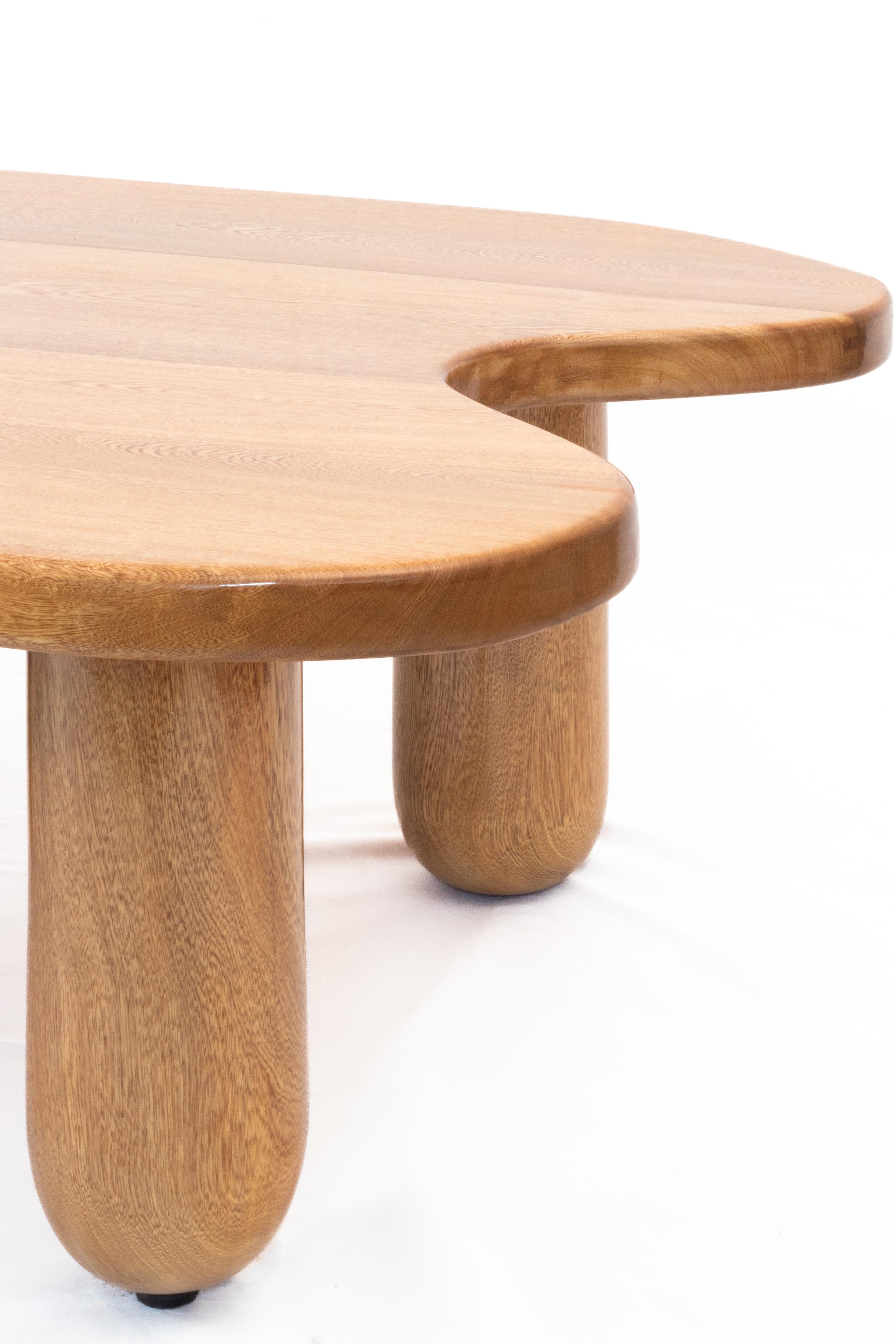 Organic Modern Lago Table in solid Mexican Oak; organic shapes; a contemporary coffee table. For Sale