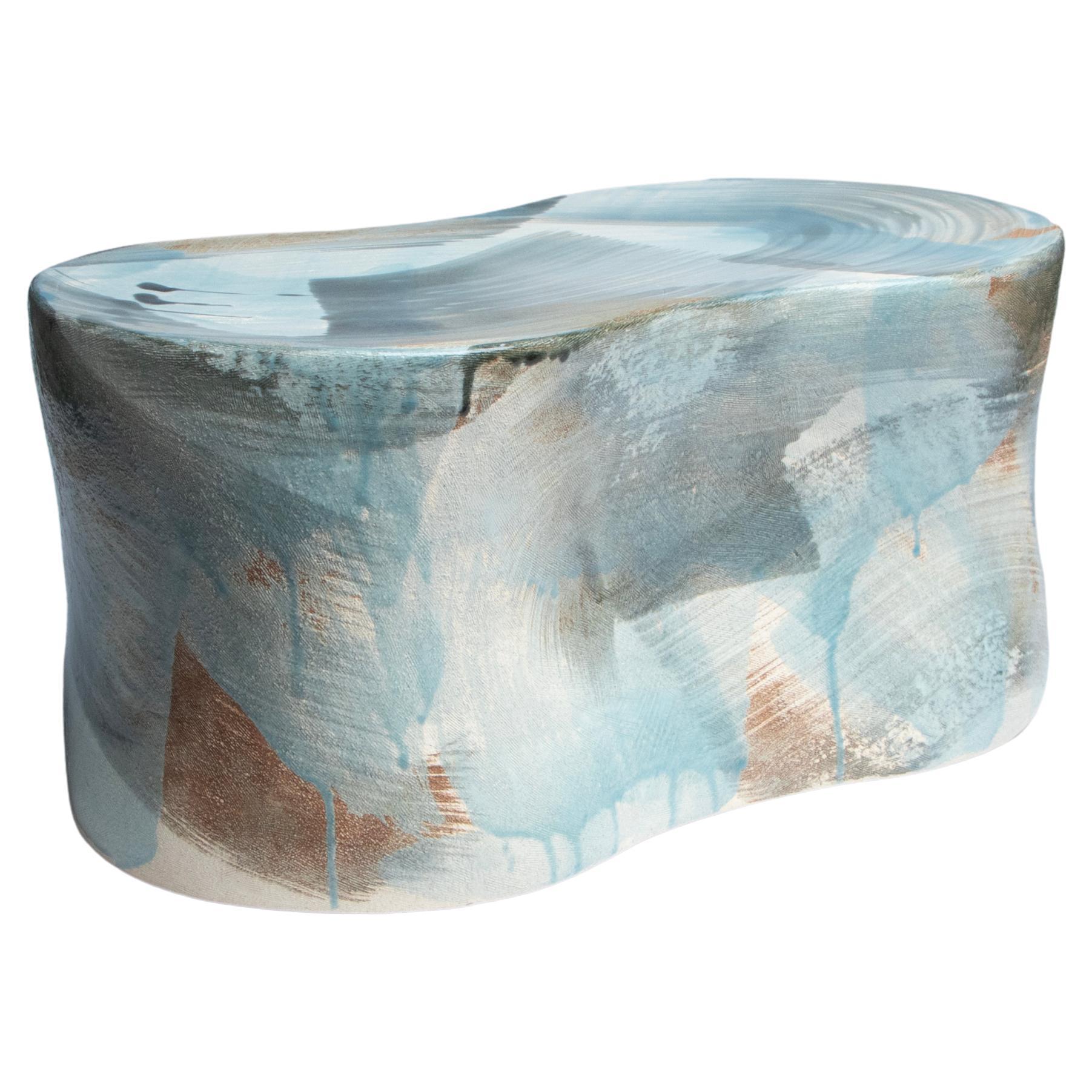 Lagon Unique Glazed Stoneware Stool by Pascale Girardin For Sale