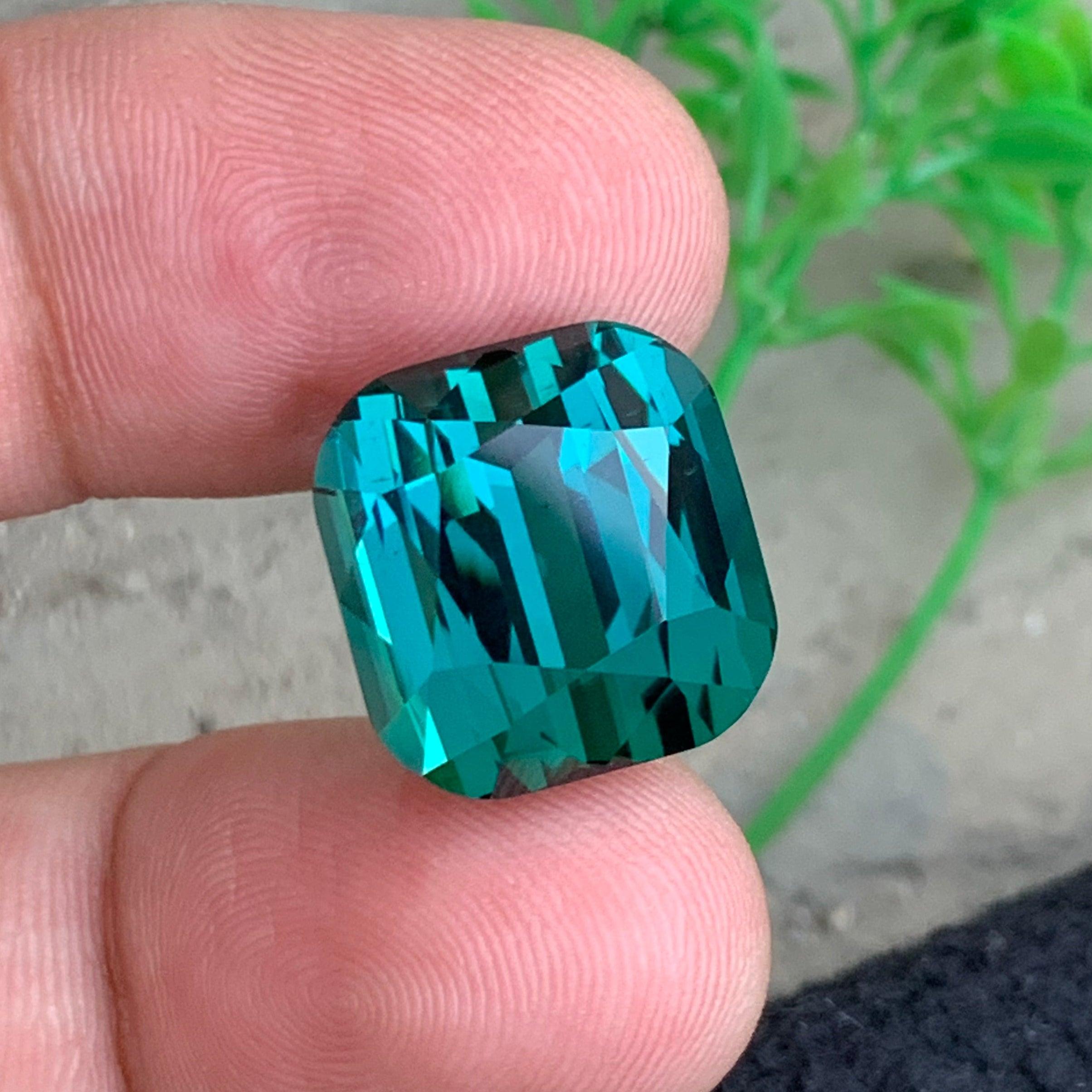 Cushion Cut Lagoon Blue Green Natural Tourmaline Ring, Pendant Loose Gemstone 25 Ct Jewelry For Sale