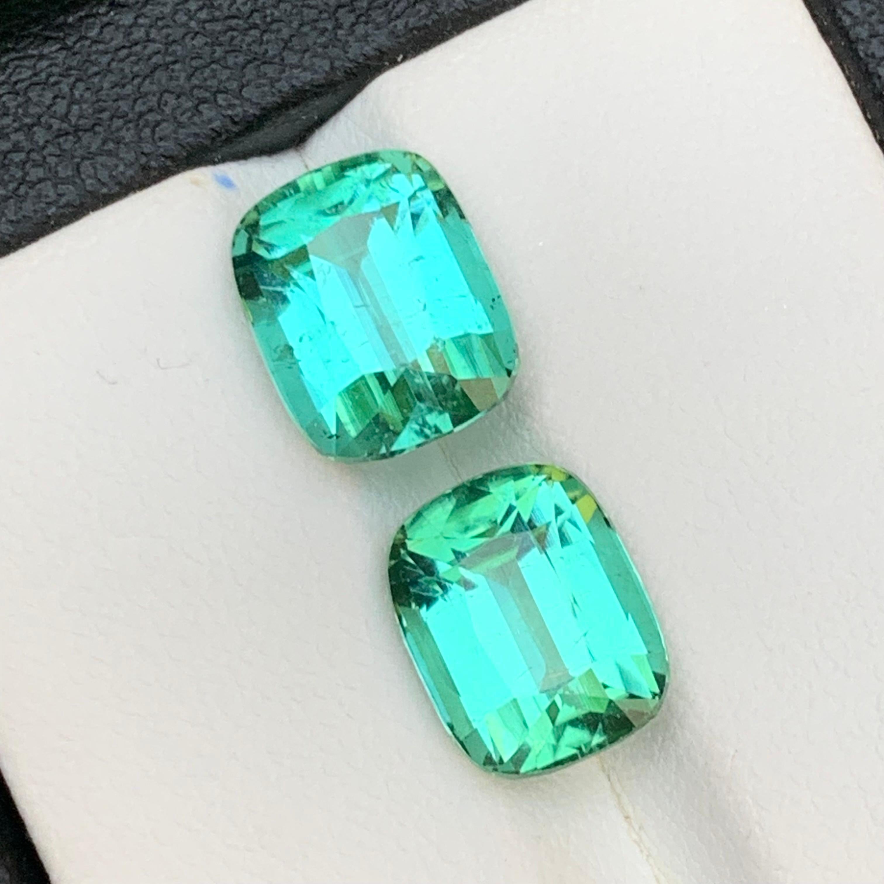 Contemporary Lagoon Bluish Green Natural Tourmaline Earrings Loose Gemstone Set 8.85 Ct-Jewel For Sale