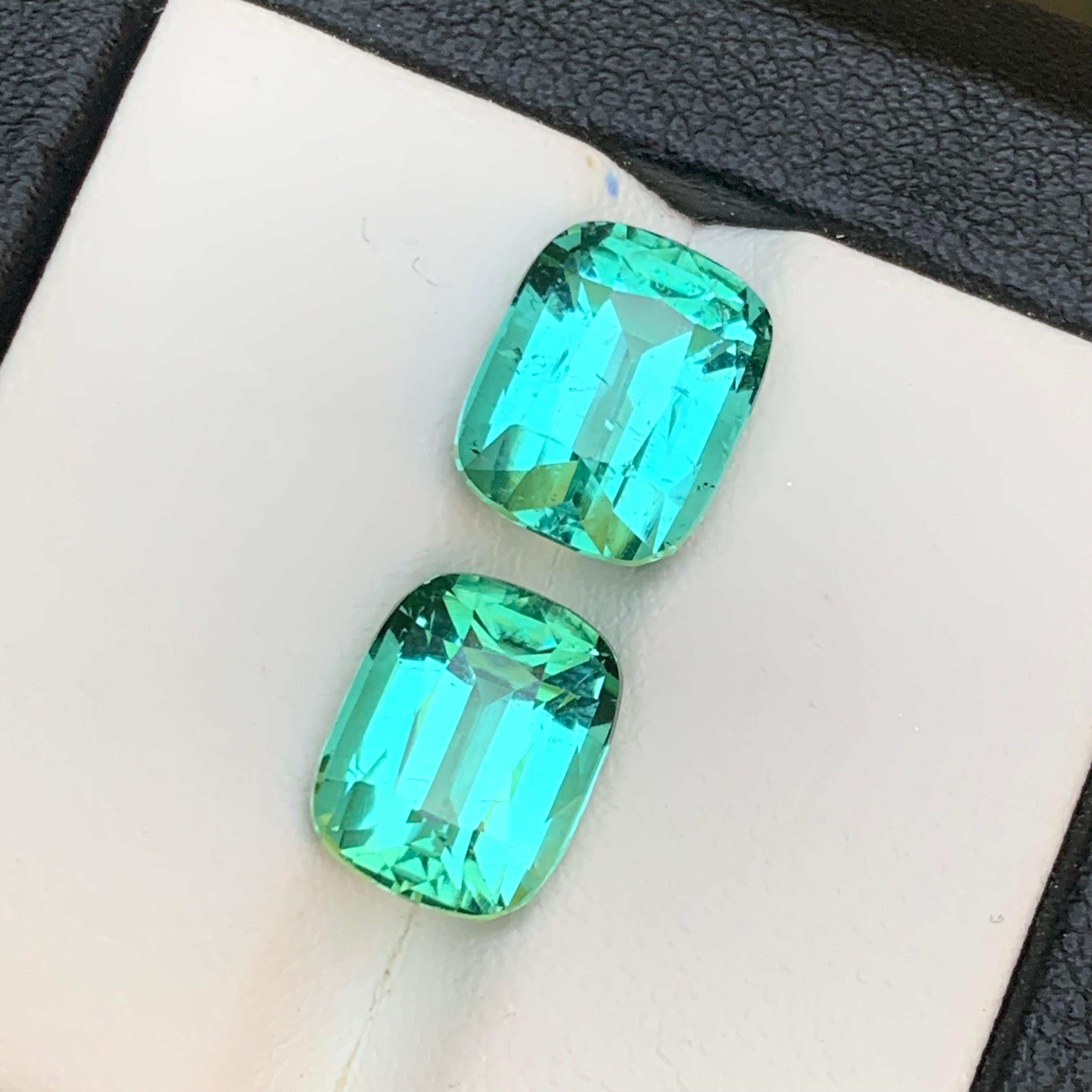 Cushion Cut Lagoon Bluish Green Natural Tourmaline Earrings Loose Gemstone Set 8.85 Ct-Jewel For Sale
