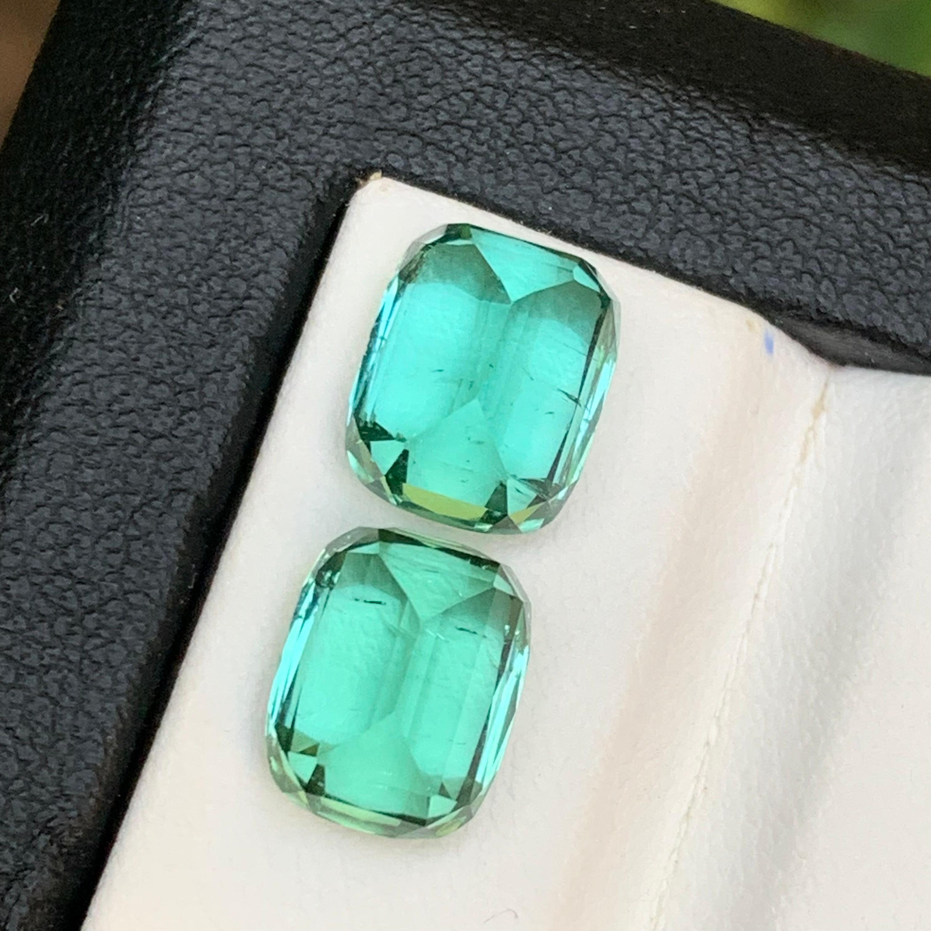 Lagoon Bluish Green Natural Tourmaline Earrings Loose Gemstone Set 8.85 Ct-Jewel In New Condition For Sale In Peshawar, PK