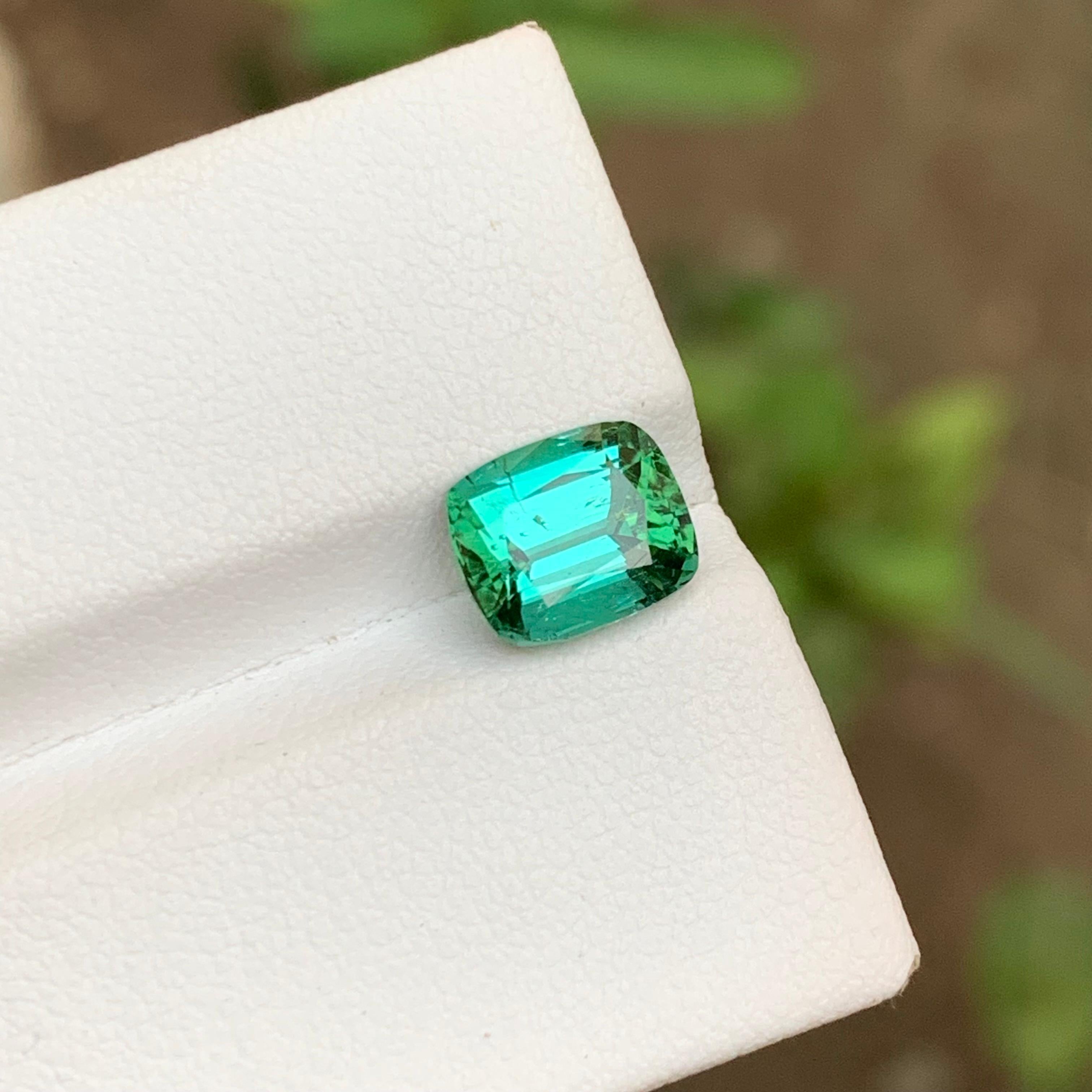 Lagoon Bluish Green Natural Tourmaline Gemstone 2.20 Ct Cushion Cut-Ring Jewelry For Sale 5