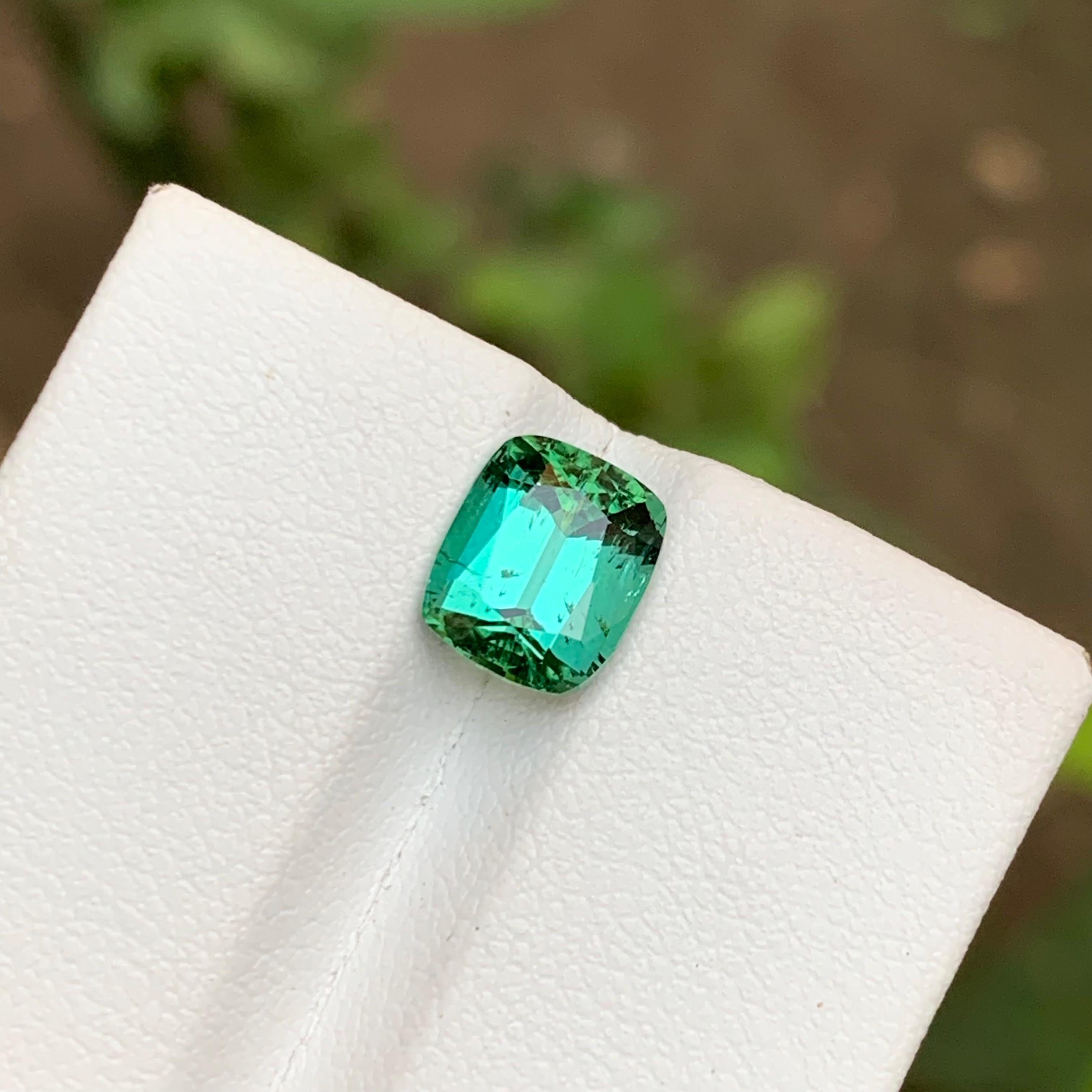 Lagoon Bluish Green Natural Tourmaline Gemstone 2.20 Ct Cushion Cut-Ring Jewelry For Sale 6