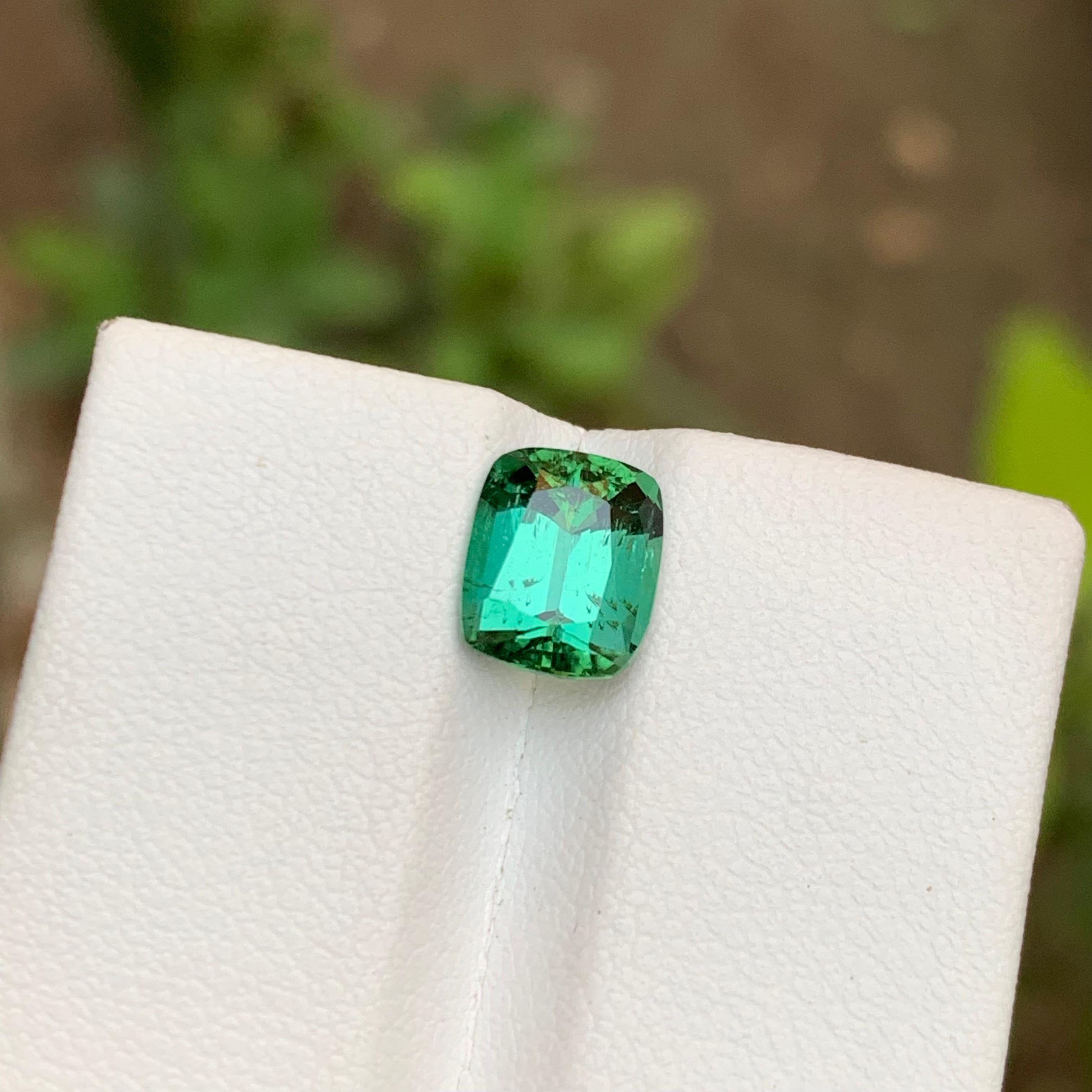 Lagoon Bluish Green Natural Tourmaline Gemstone 2.20 Ct Cushion Cut-Ring Jewelry For Sale 4