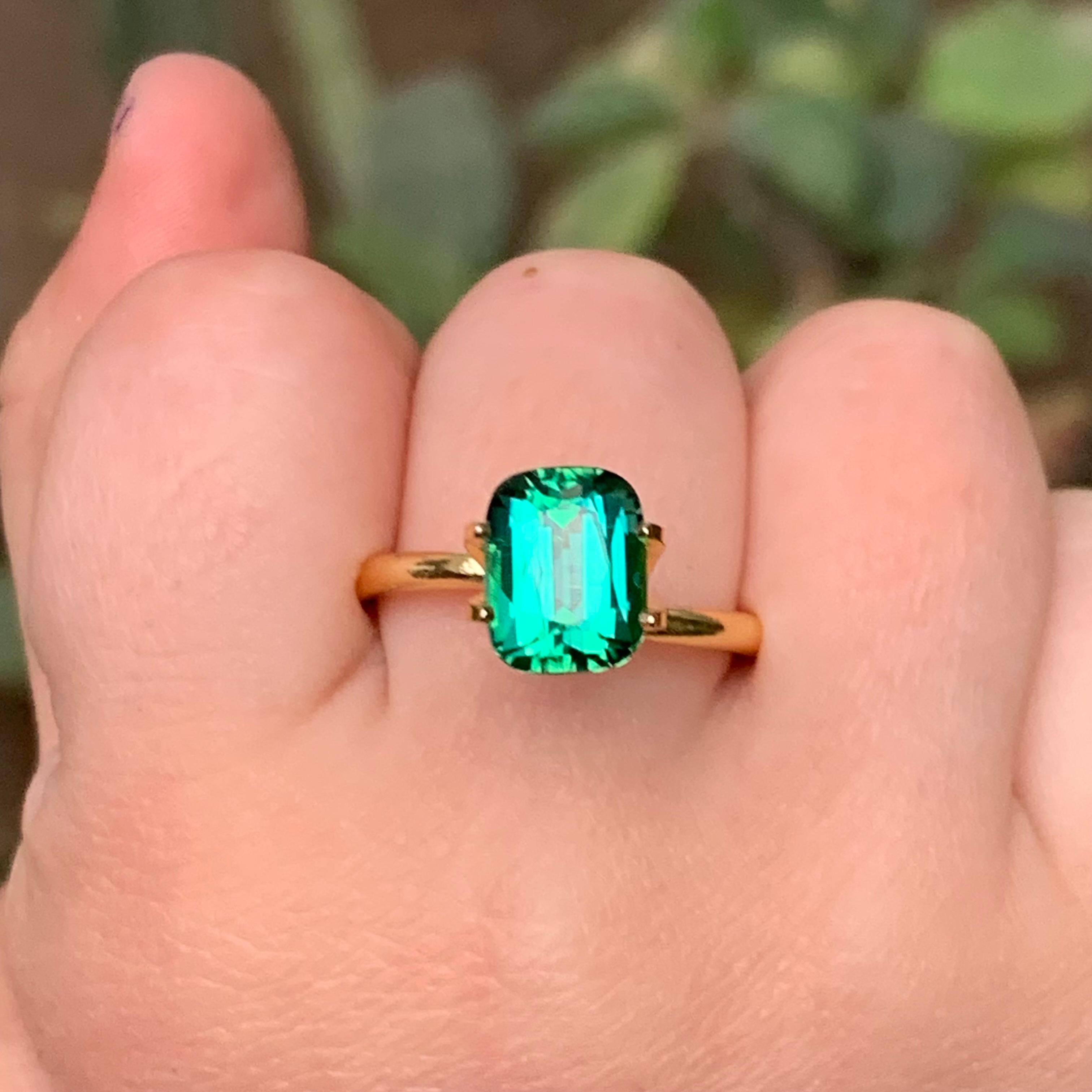 Anillo de turmalina natural verde azulado laguna Gema suelta 2,35 qt talla cojín en venta 5