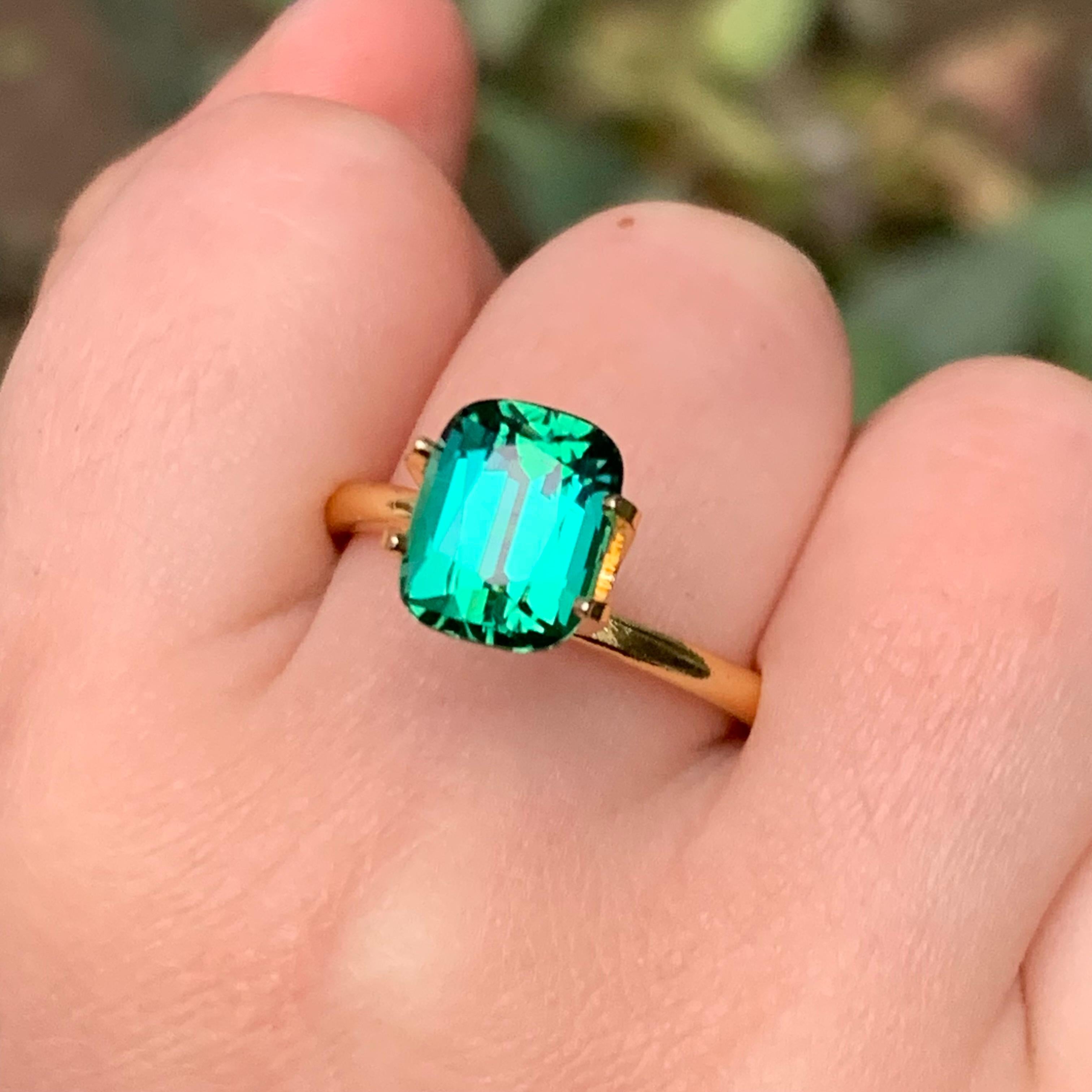 Anillo de turmalina natural verde azulado laguna Gema suelta 2,35 qt talla cojín en venta 2