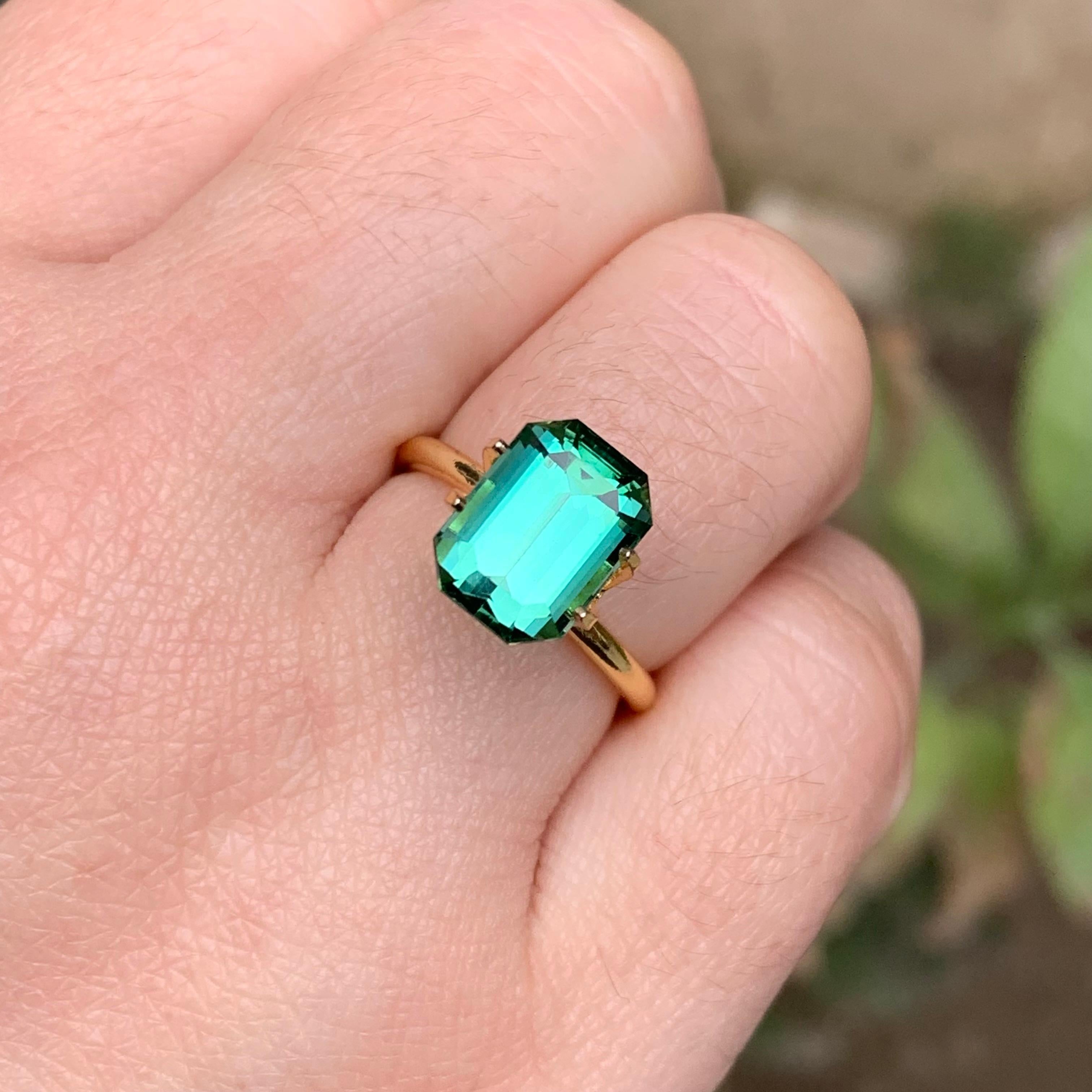 Bague Lagoon, tourmaline naturelle vert bleuté, pierre précieuse non sertie, taille émeraude 4,05 carats 6
