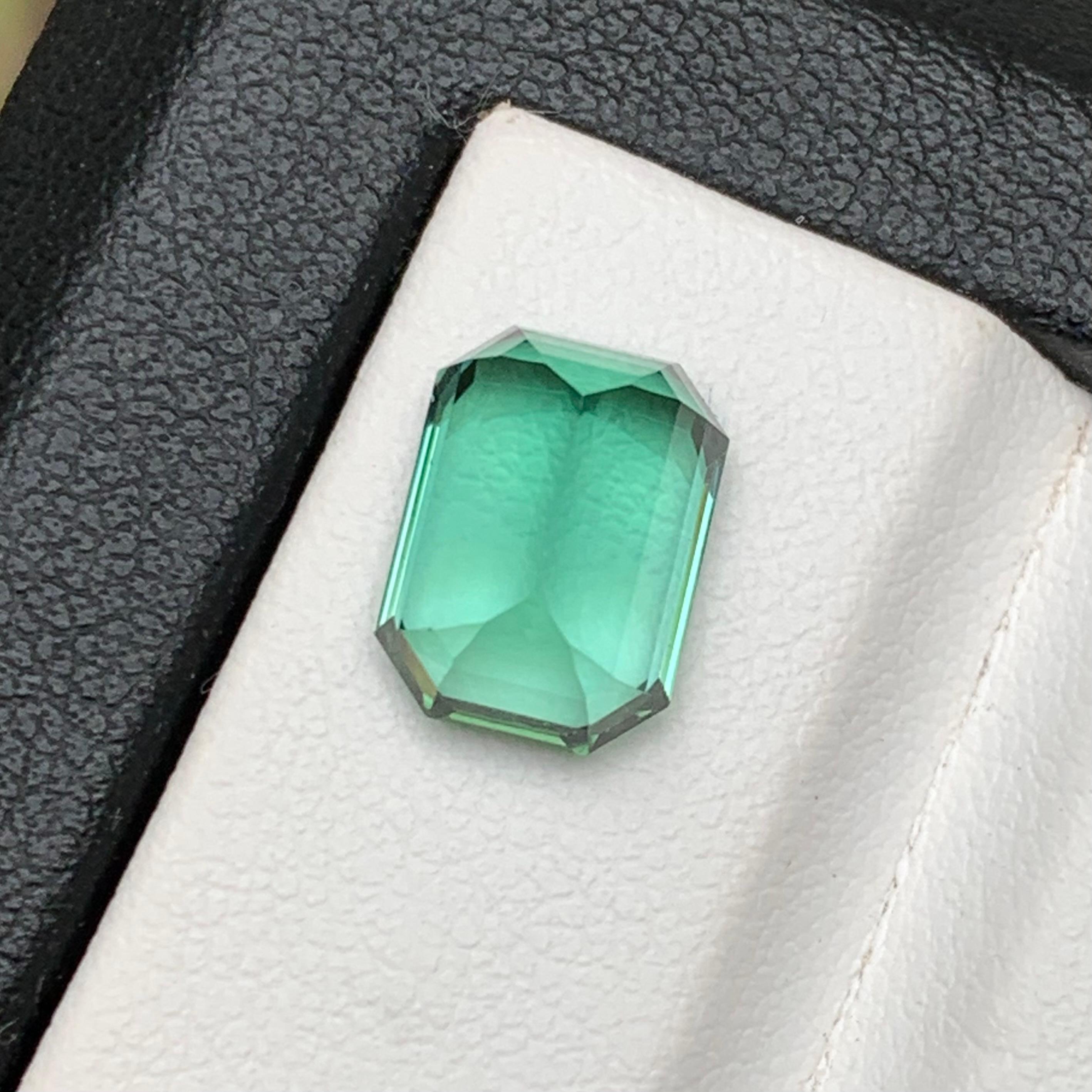 Bague Lagoon, tourmaline naturelle vert bleuté, pierre précieuse non sertie, taille émeraude 4,05 carats 2