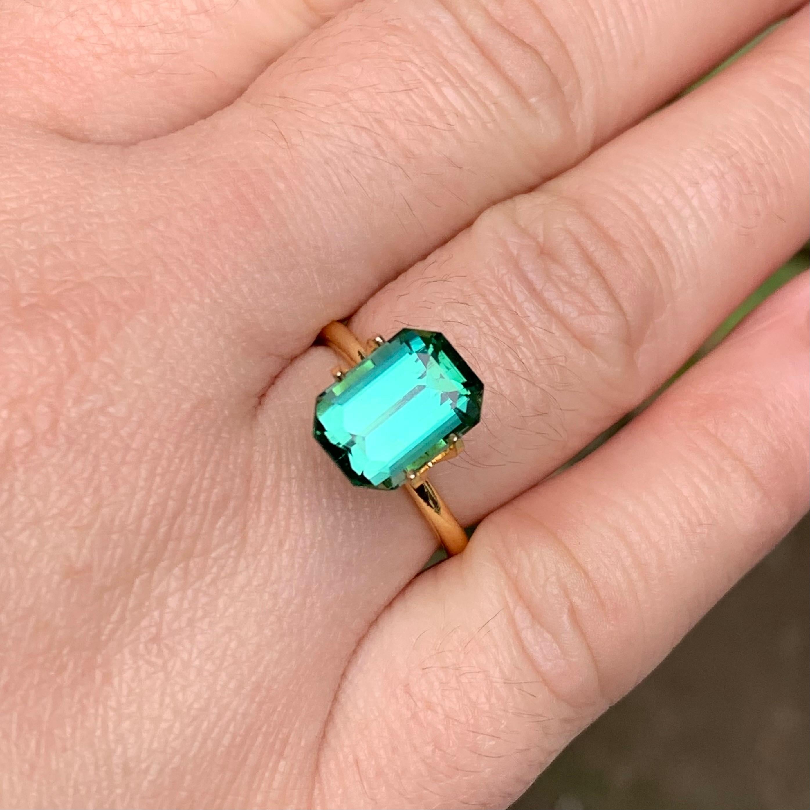 Bague Lagoon, tourmaline naturelle vert bleuté, pierre précieuse non sertie, taille émeraude 4,05 carats 3