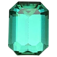 Bague Lagoon, tourmaline naturelle vert bleuté, pierre précieuse non sertie, taille émeraude 4,05 carats