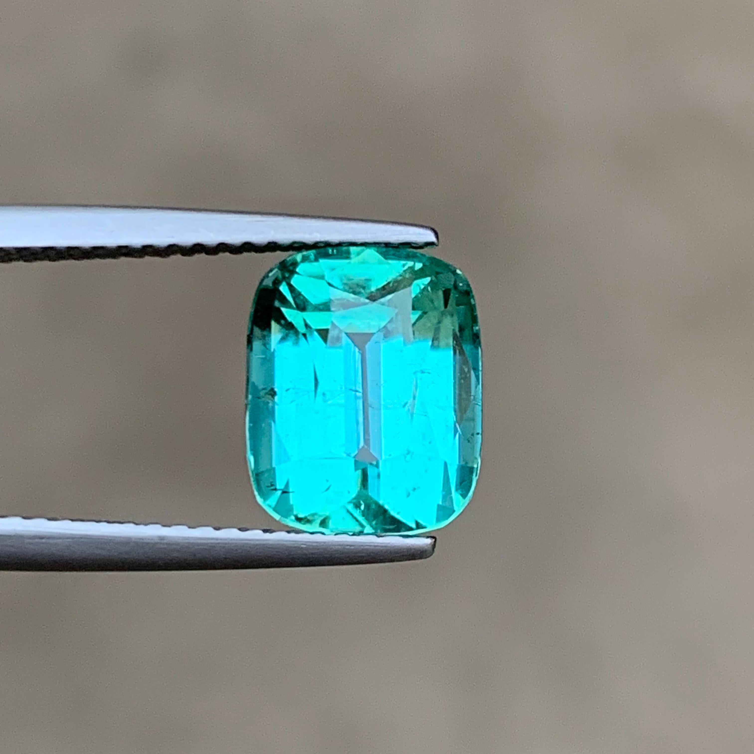 Anello di tormalina naturale Lagoon Bluish Green Gemma sciolta 4,75 Ct Cuscino-Gioiello in vendita 4