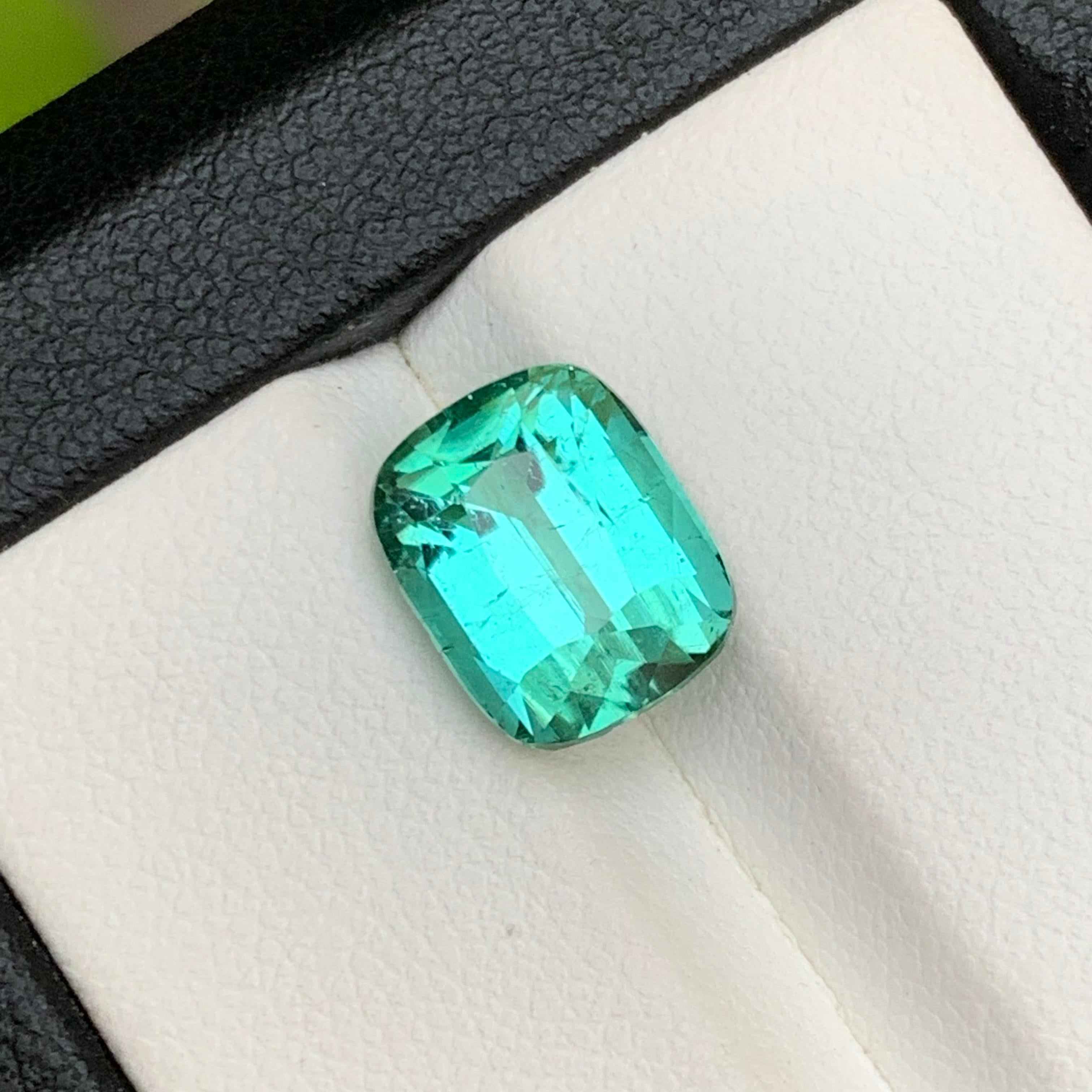 Anello di tormalina naturale Lagoon Bluish Green Gemma sciolta 4,75 Ct Cuscino-Gioiello in vendita 5