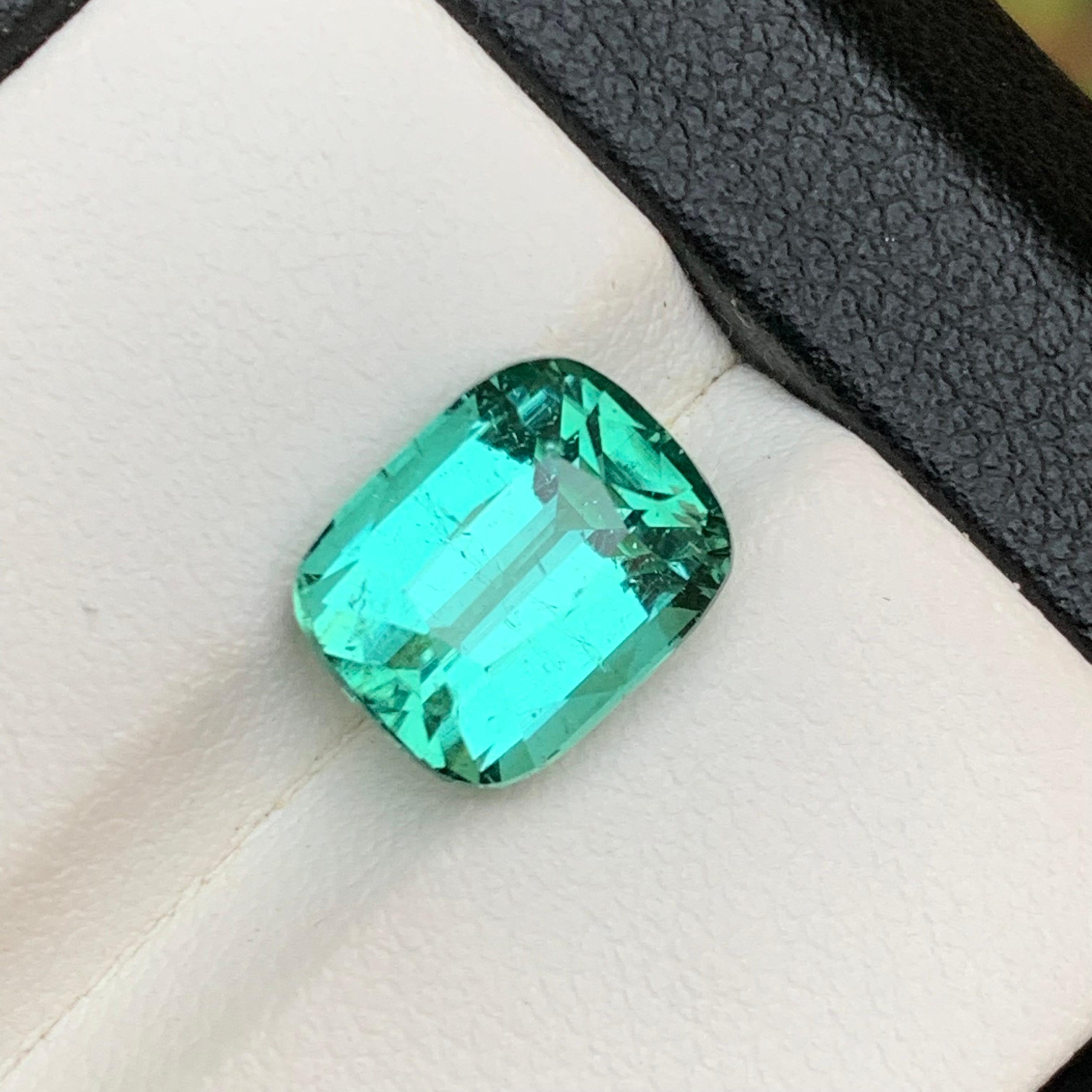 Anello di tormalina naturale Lagoon Bluish Green Gemma sciolta 4,75 Ct Cuscino-Gioiello in vendita 6
