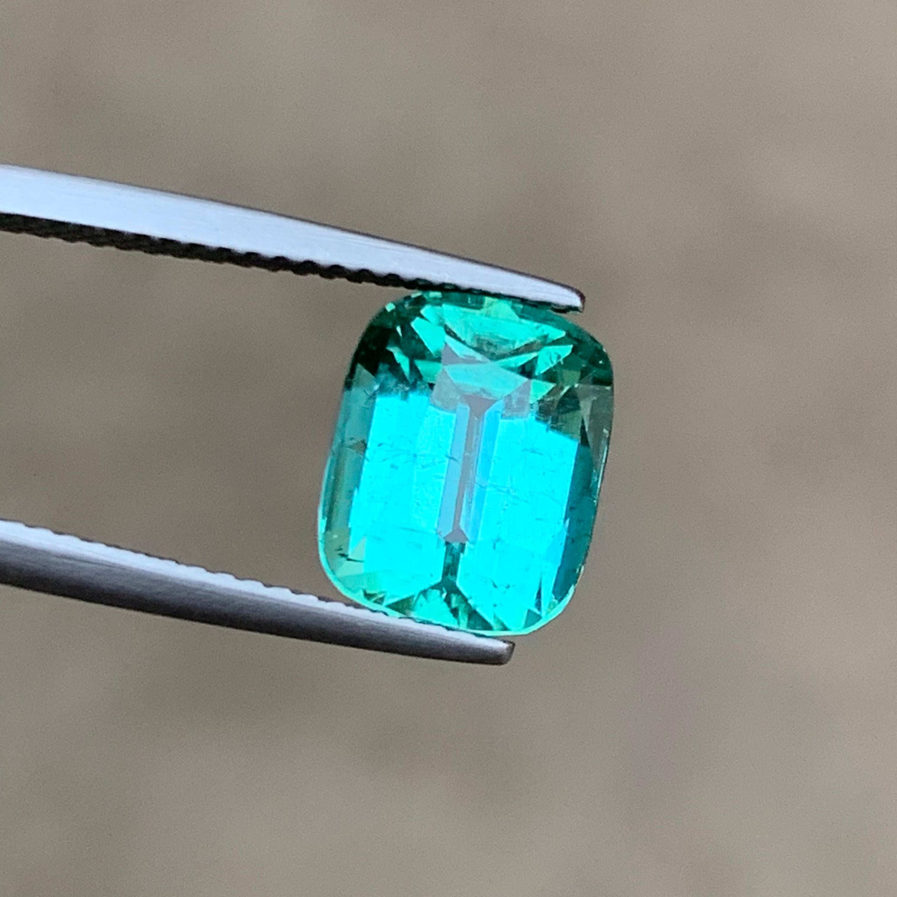 Anello di tormalina naturale Lagoon Bluish Green Gemma sciolta 4,75 Ct Cuscino-Gioiello in vendita 7