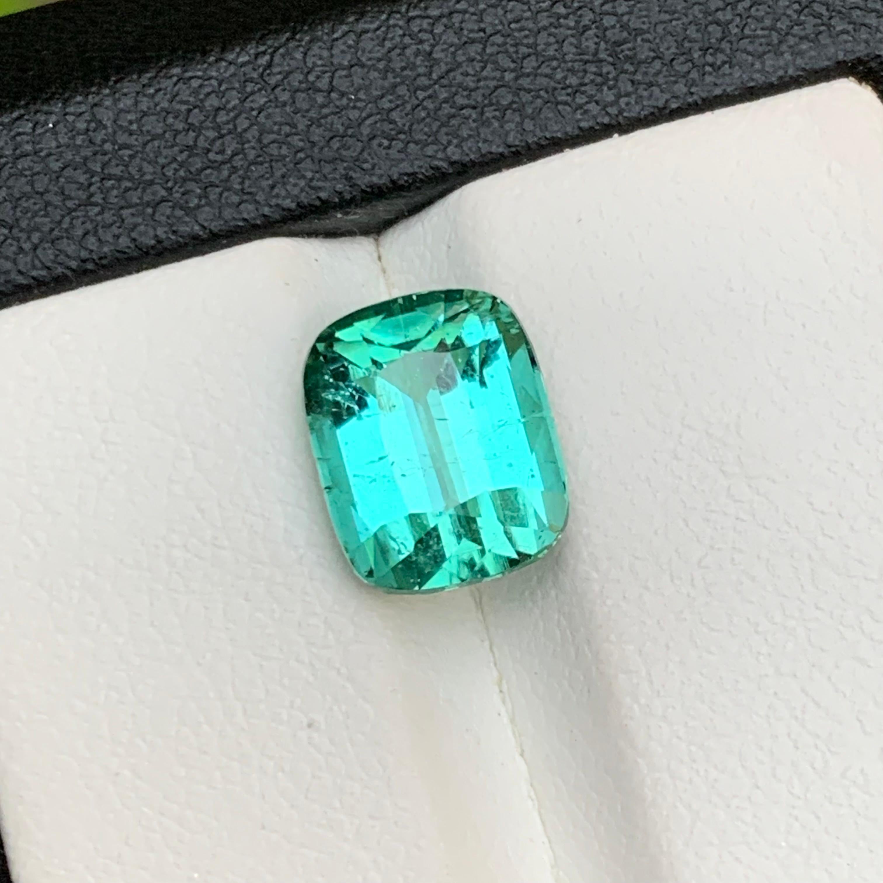 Contemporaneo Anello di tormalina naturale Lagoon Bluish Green Gemma sciolta 4,75 Ct Cuscino-Gioiello in vendita
