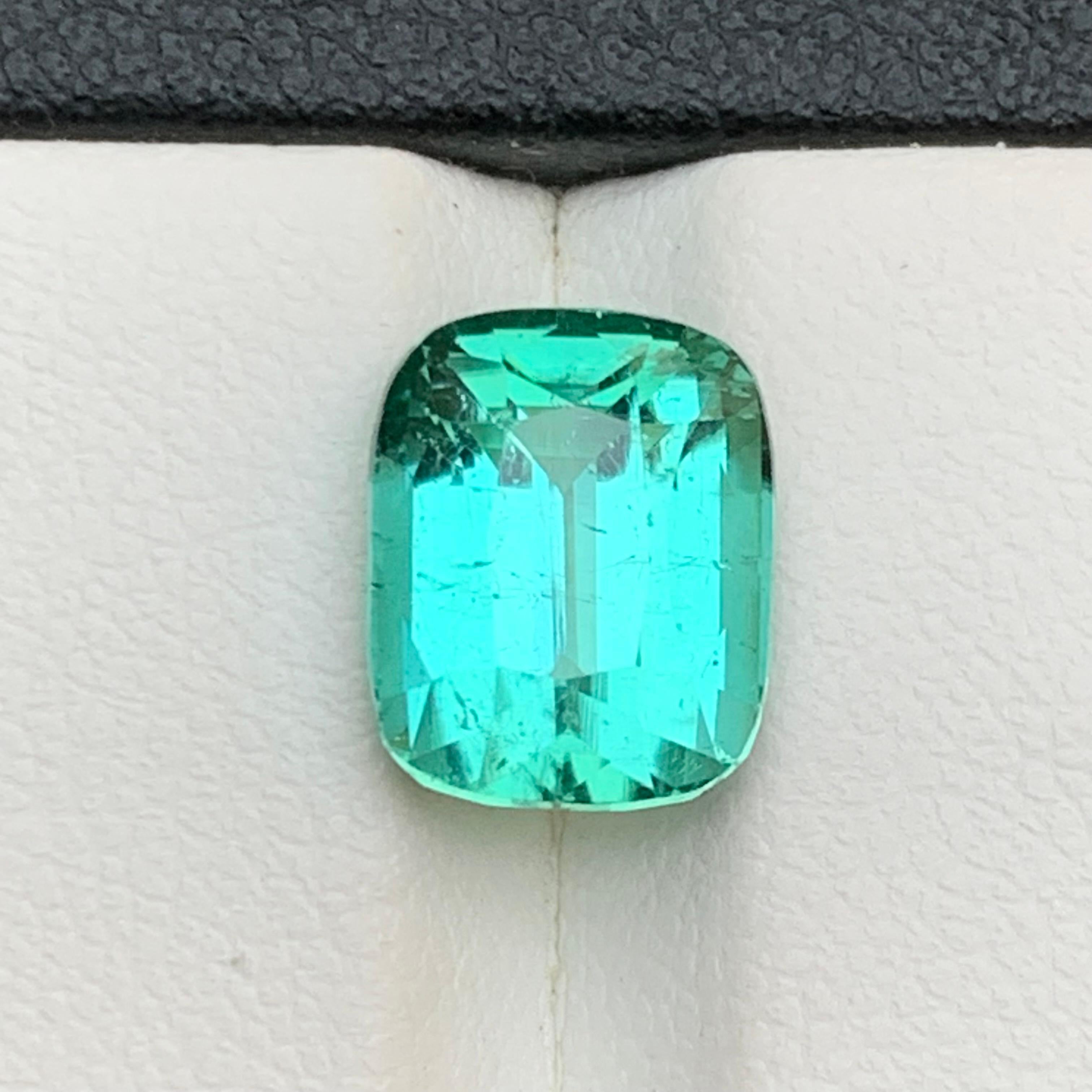 Anello di tormalina naturale Lagoon Bluish Green Gemma sciolta 4,75 Ct Cuscino-Gioiello in vendita 2