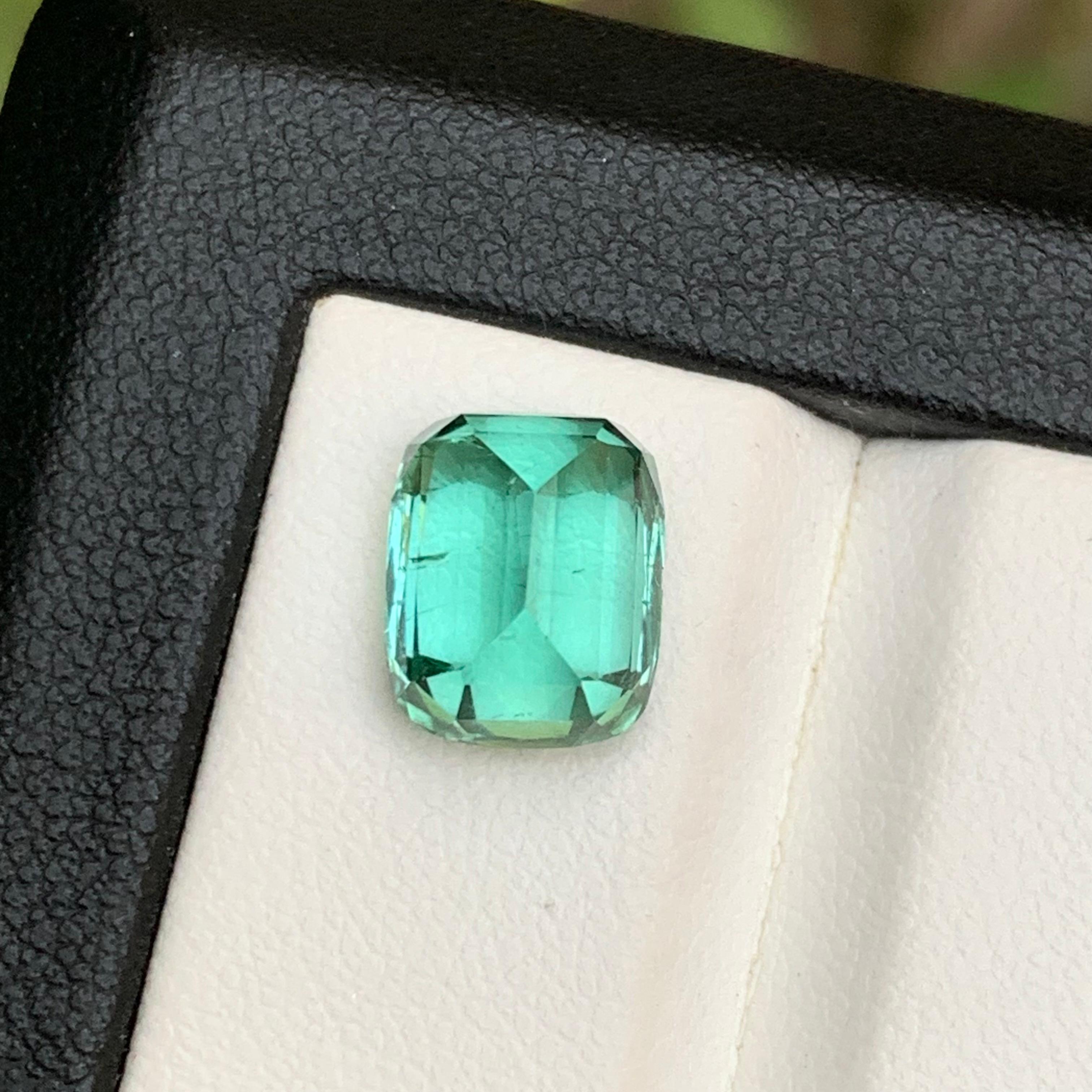 Anello di tormalina naturale Lagoon Bluish Green Gemma sciolta 4,75 Ct Cuscino-Gioiello in vendita 3