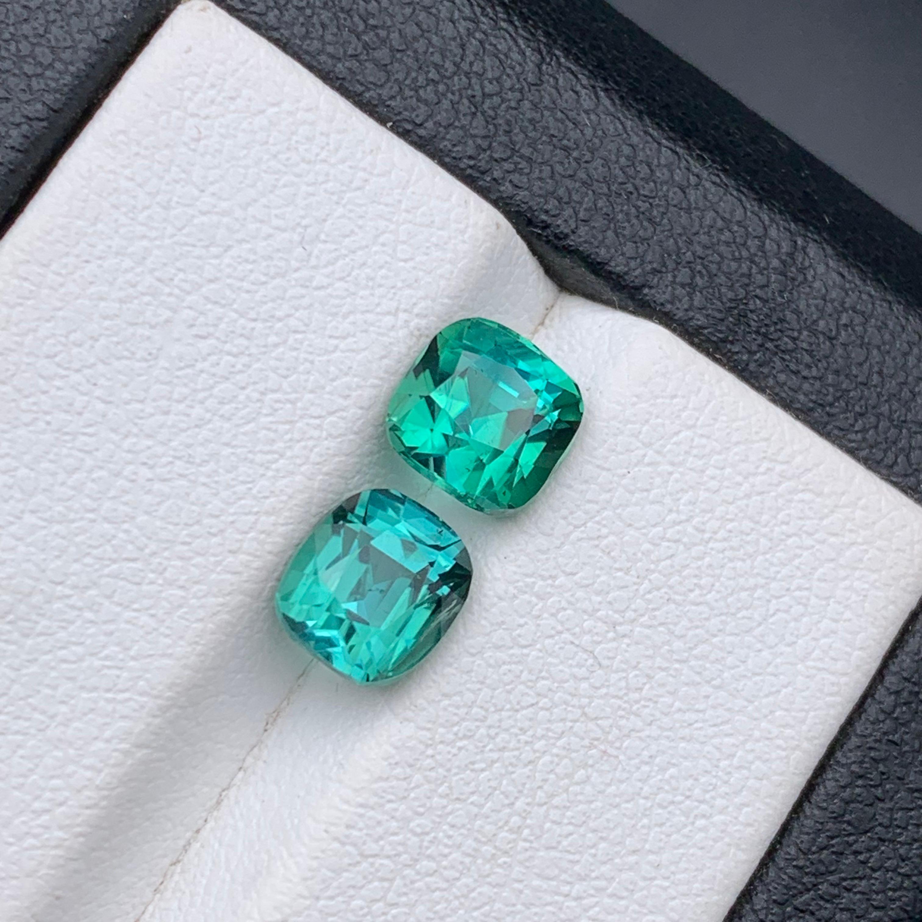 Lagoon Bluish Green Natural Tourmaline Ring Loose Gemstones 3.65 Ct Cushion Cut in vendita 1