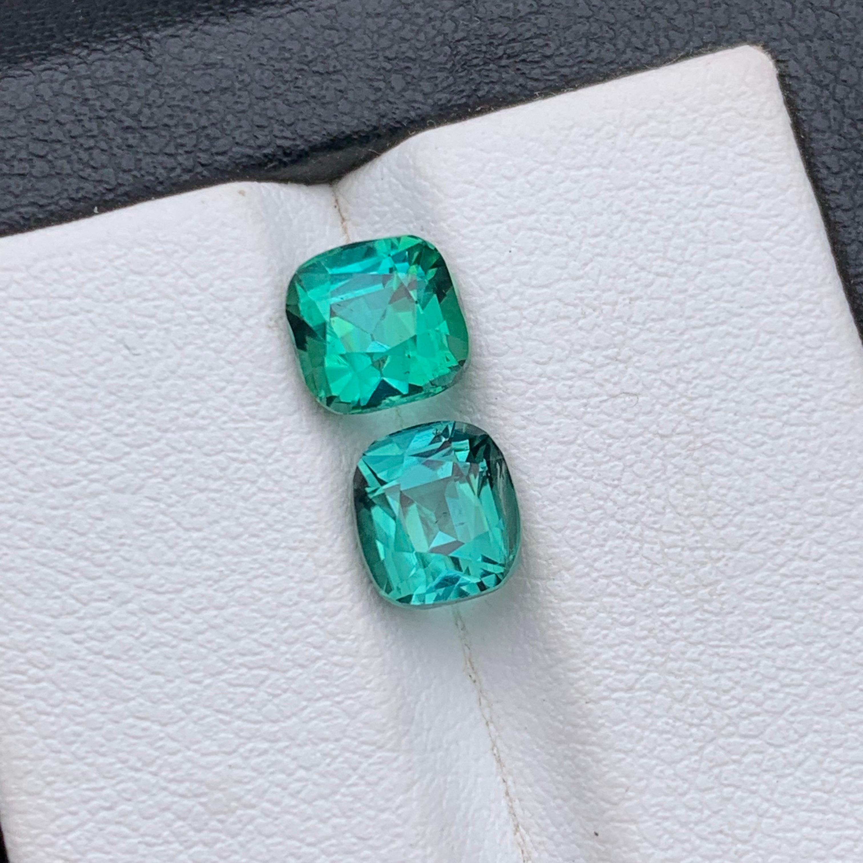 Lagoon Bluish Green Natural Tourmaline Ring Loose Gemstones 3.65 Ct Cushion Cut in vendita 2