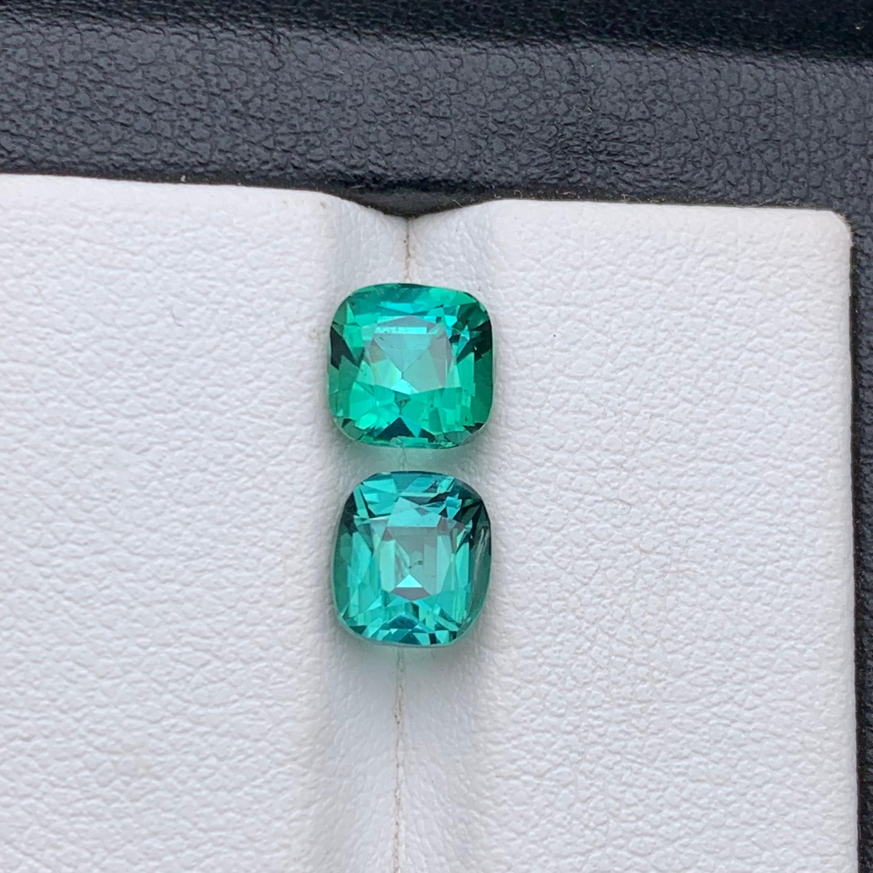 Lagoon Bluish Green Natural Tourmaline Ring Loose Gemstones 3.65 Ct Cushion Cut in vendita 3