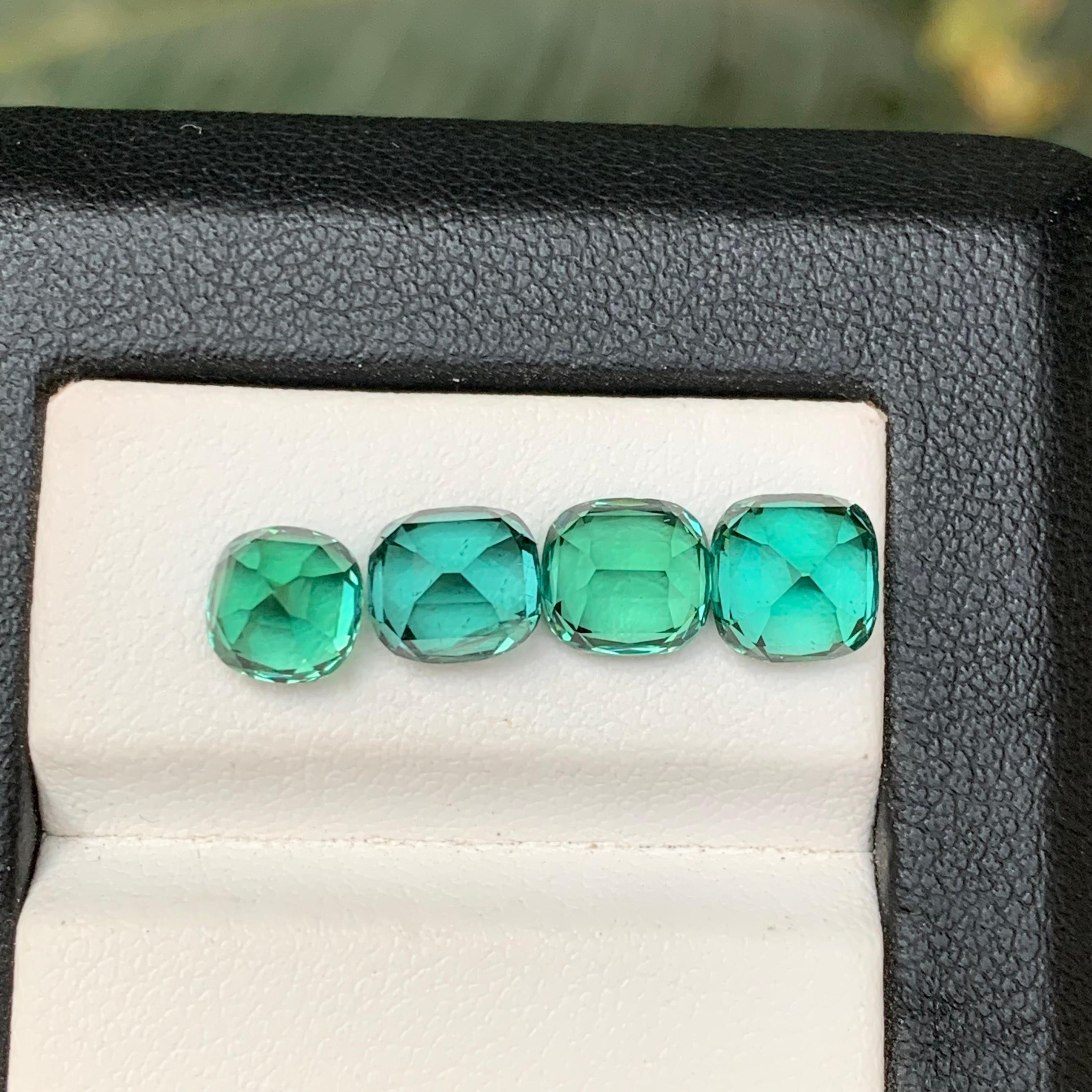 Lagoon Green & Blue Natural Tourmaline Loose Gemstones Lot 6.60 Ct Cushion Cut In New Condition For Sale In Peshawar, PK