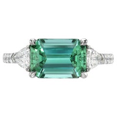 Lagoon Green Tourmaline Ring 2.69 Carat Emerald Cut