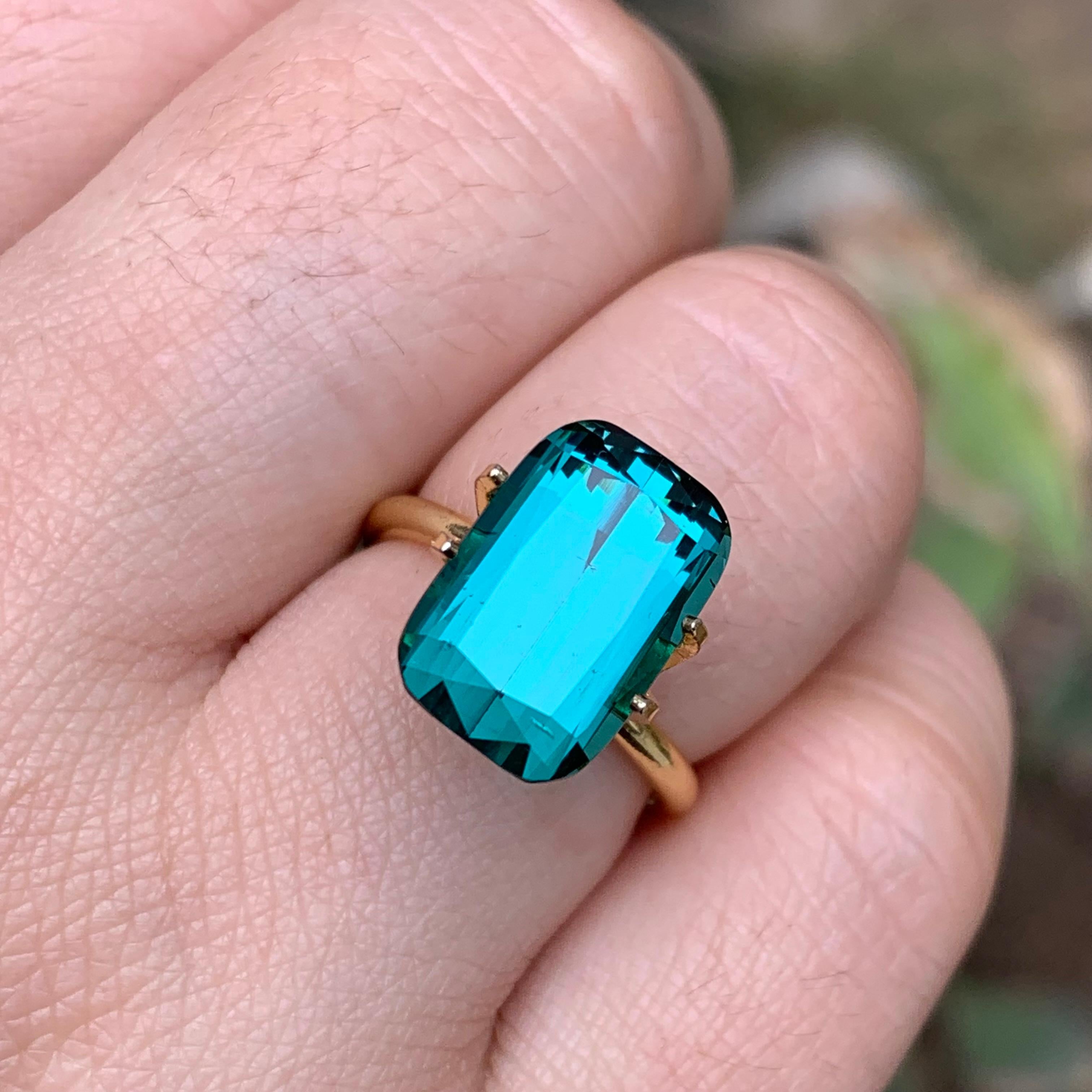 Anello con tormalina naturale blu indaco Lagoon Gemma sfusa da 6,70 carati taglio cuscino in vendita 3
