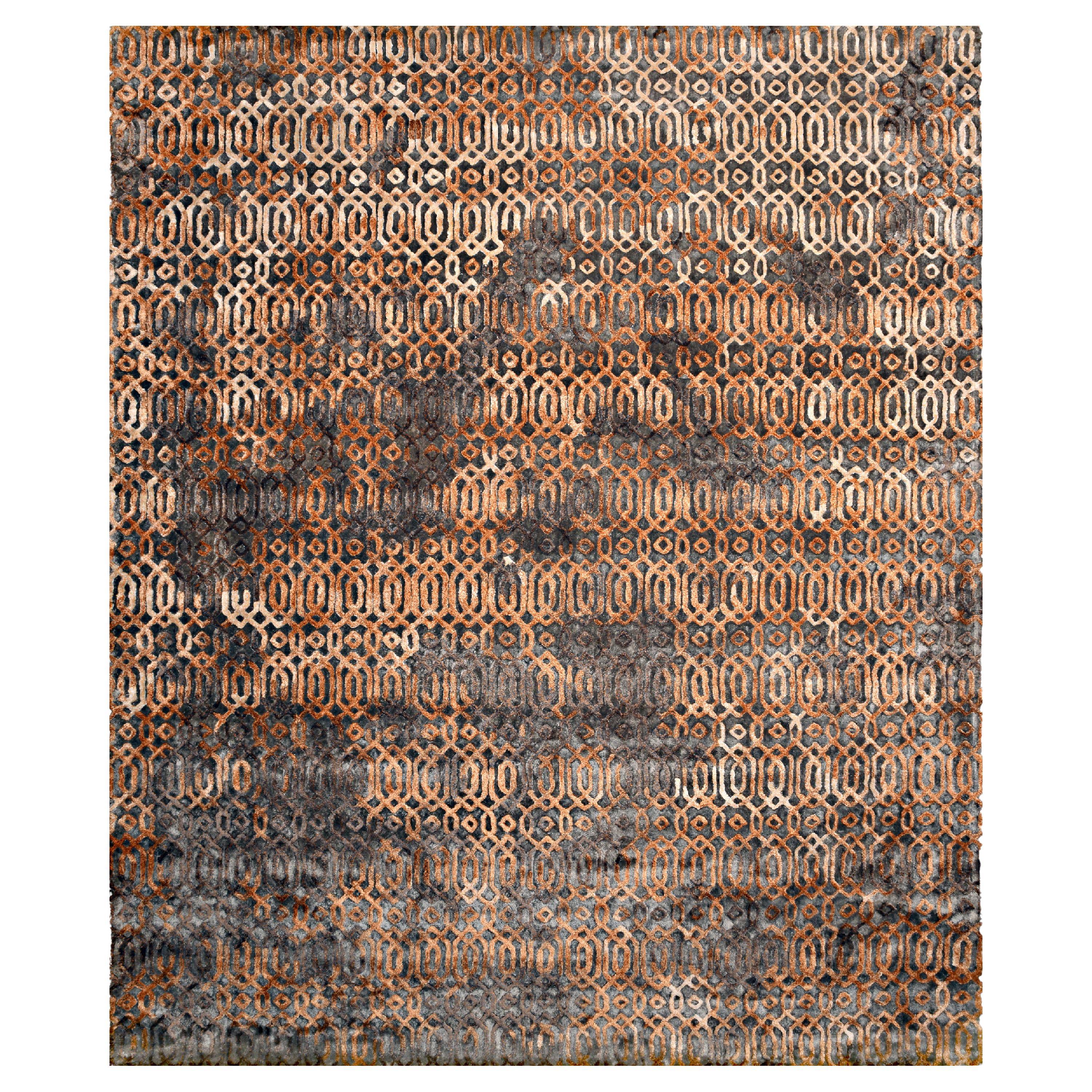 LAGOON Hand Tufted Modern Silk Rug in Amber Taupe and Turquoise Colours By Hands For Sale