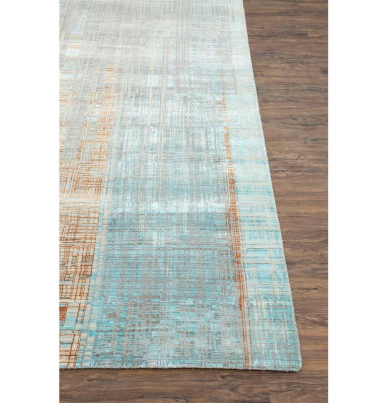 Modern Lagoon Ripples Ashwood & Jamaican Aqua 195x295 cm Hand Knotted Rug For Sale